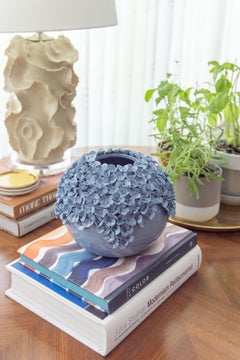 Handcrafted Porcelain Bowl by Josie Cross with Blue Hydrangea Appliqué