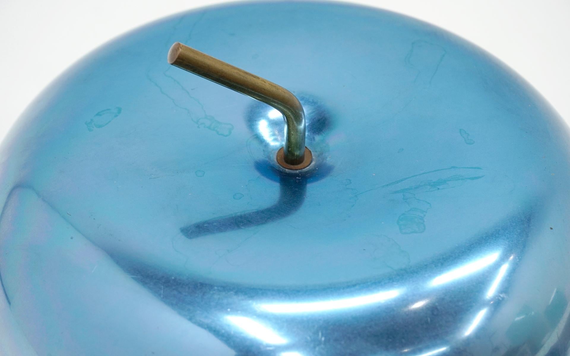 Blue Ice Bucket, Apple Shaped Aluminum with Brass Stem by Ettore Sottsass In Good Condition In Kansas City, MO