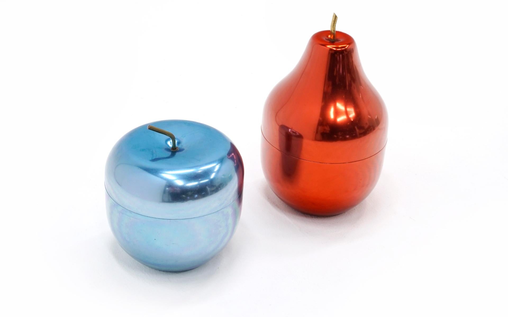 Blue Ice Bucket, Apple Shaped Aluminum with Brass Stem by Ettore Sottsass 2