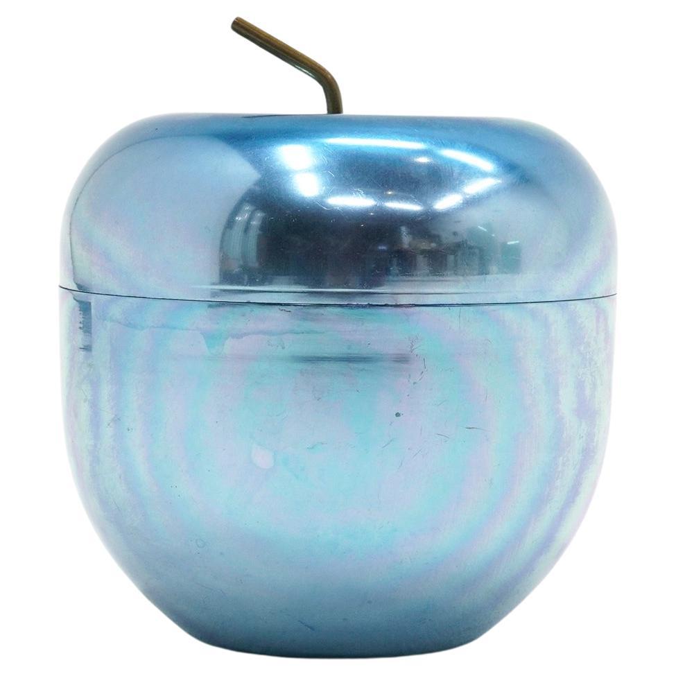 Blue Ice Bucket, Apple Shaped Aluminum with Brass Stem by Ettore Sottsass