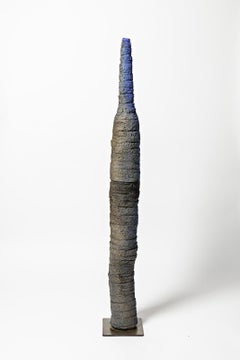 Blue Important Abstract Ceramic Sculpture by F Michel Garden Decorative Design