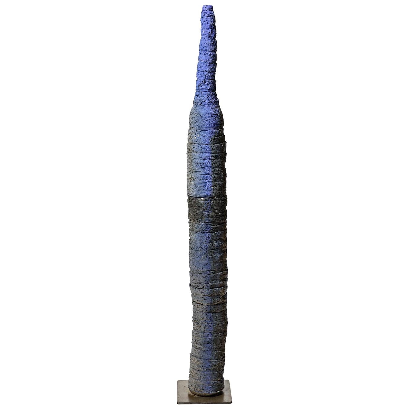 Blue Important Abstract Ceramic Sculpture by F Michel Garden Decorative Design For Sale