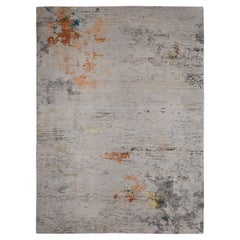Blue India Wool Silk Blend Hand Knotted Rug 10 ft x 14 ft Painterly Horizon Mist Blue India Wool Silk Blend Hand Knotted Rug 10 ft x 14 ft Painterly Horizon Mist