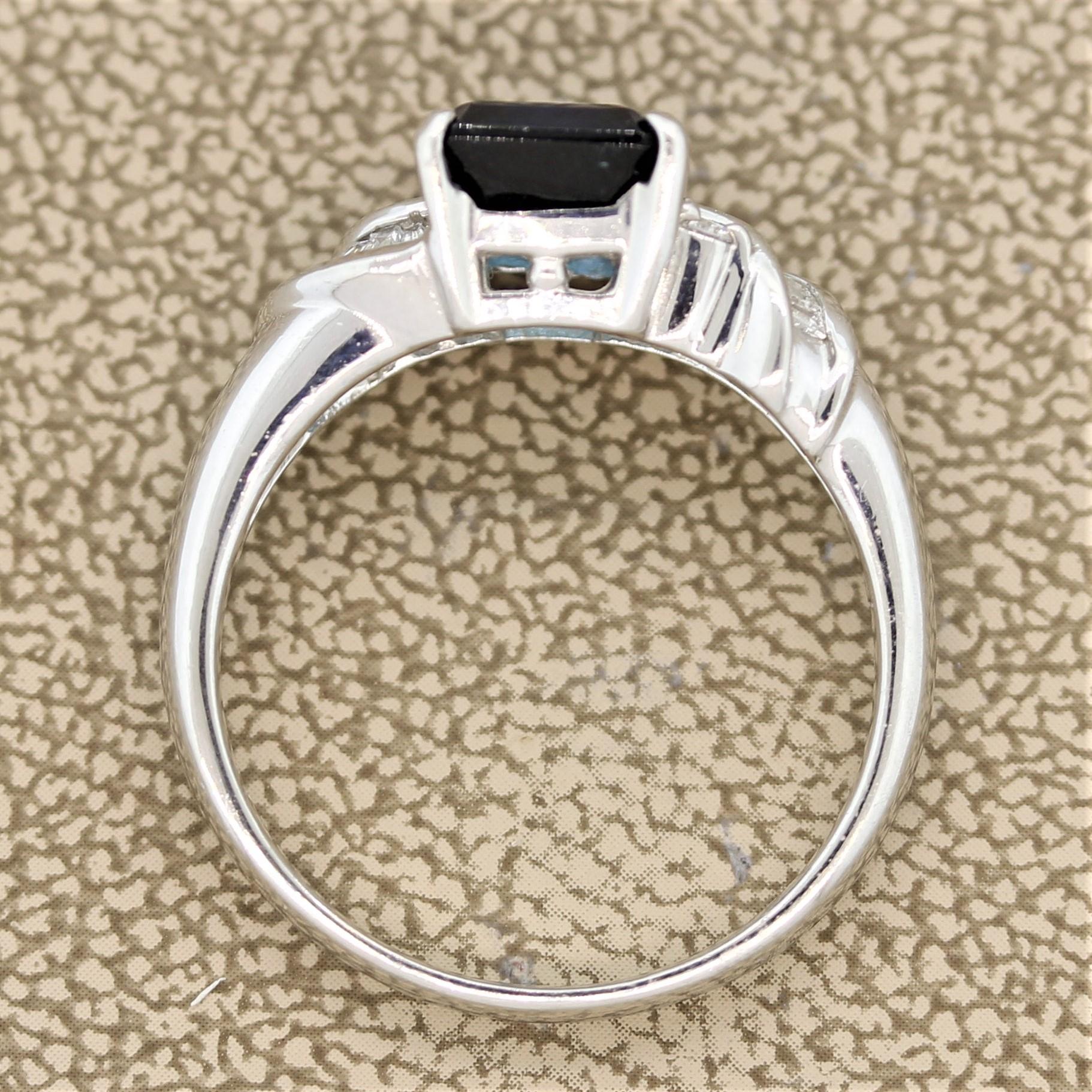Blue Indicolite Tourmaline Diamond Platinum Ring In New Condition In Beverly Hills, CA