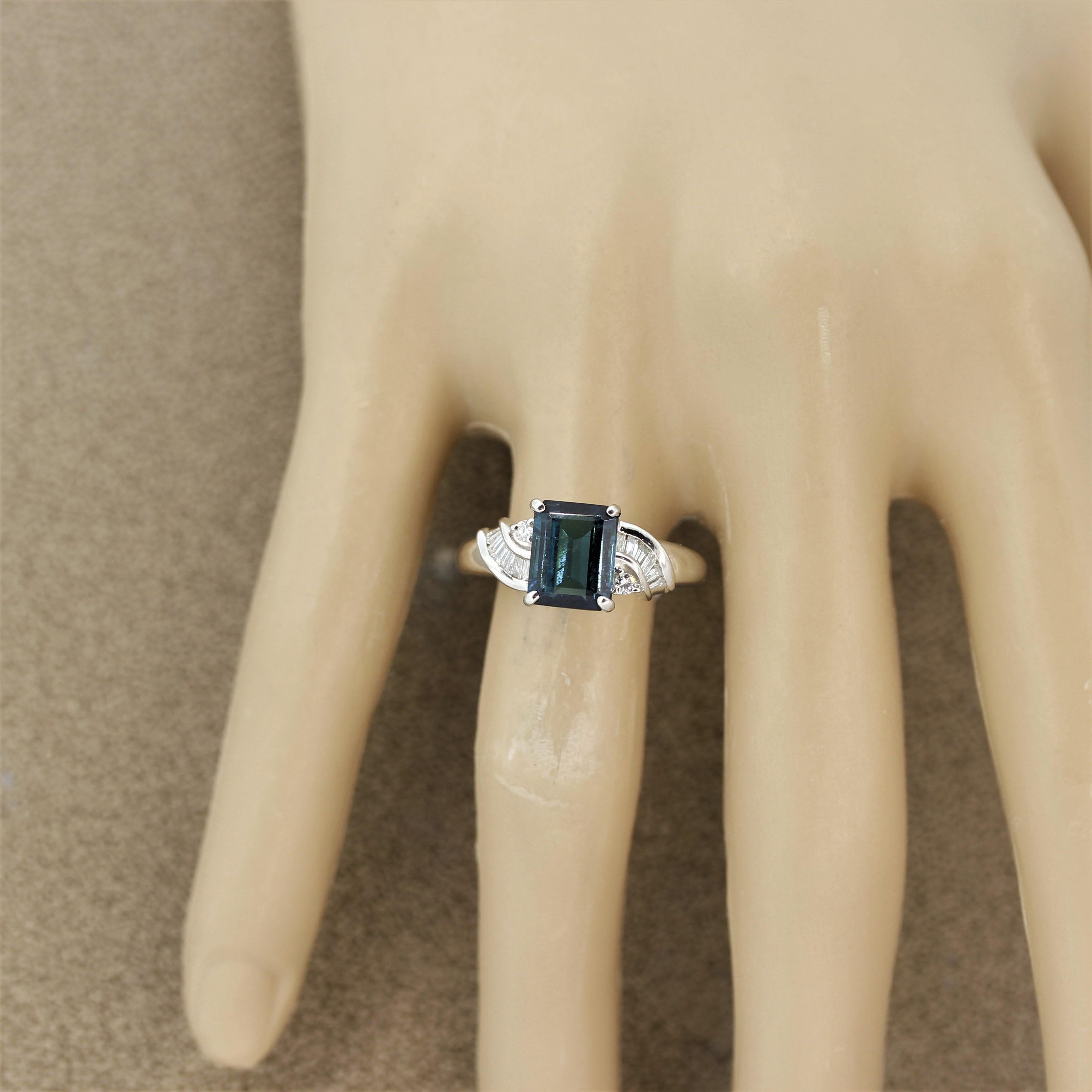 Women's Blue Indicolite Tourmaline Diamond Platinum Ring For Sale