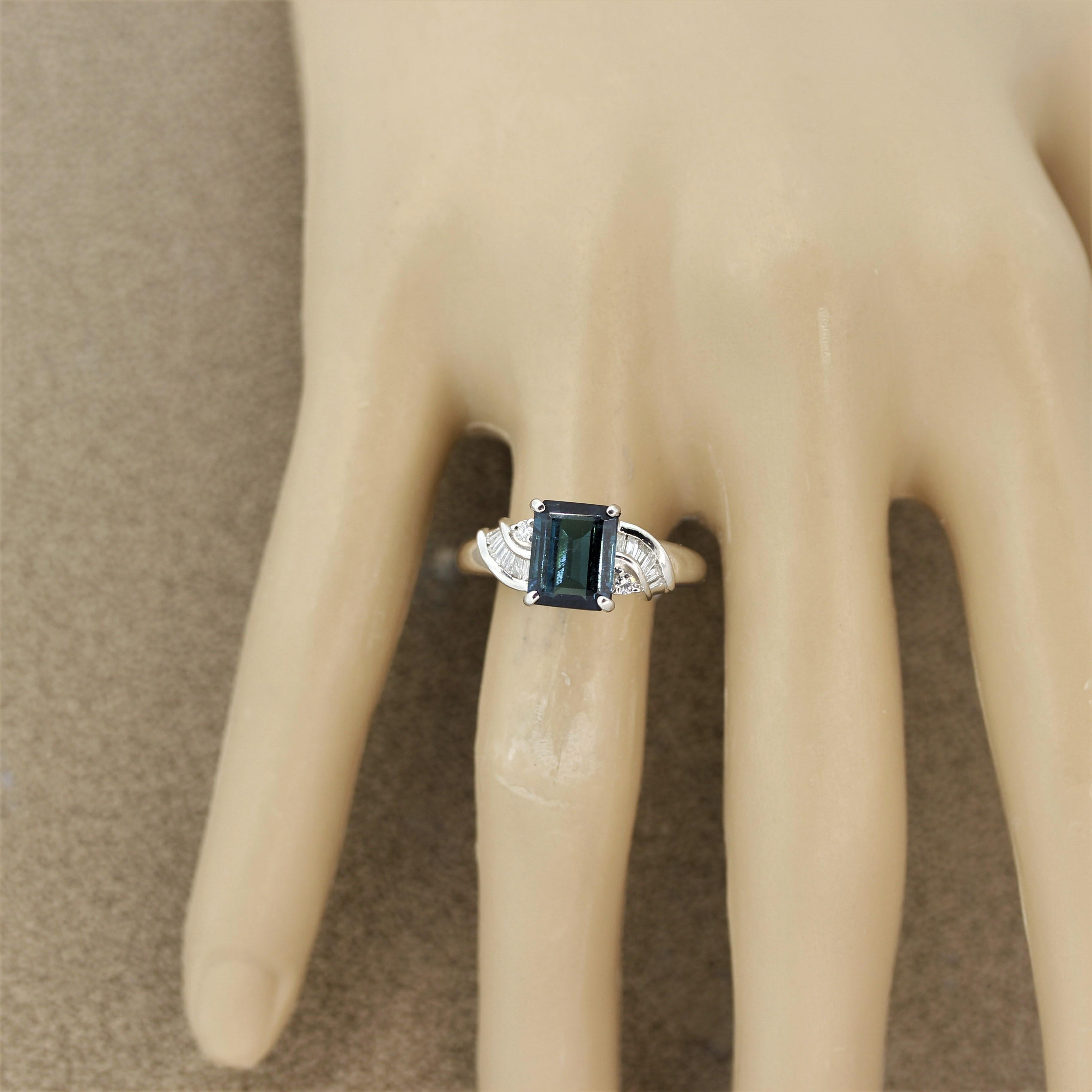 Platinring mit blauem Indicolith Turmalin und Diamant im Angebot 2