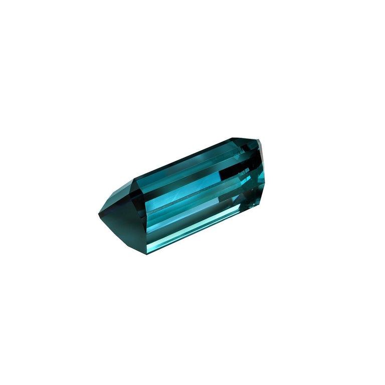 Blue Indicolite Tourmaline Ring Gem 8.20 Carat Emerald Cut Loose Gemstone In New Condition For Sale In Beverly Hills, CA