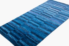 Blue Indigo Stripes Natural Dye Handmade Wool Runner Throw Rug by Joseph Carini