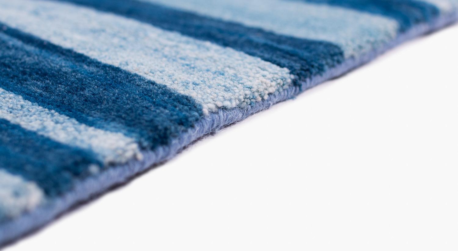 Blue Indigo Stripes Natural Dye Handmade Wool Runner Throw Rug by Joseph Carini For Sale 2