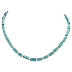 Blue Indigolite Tourmaline Crystal Beaded Necklace with 18 Carat White Gold