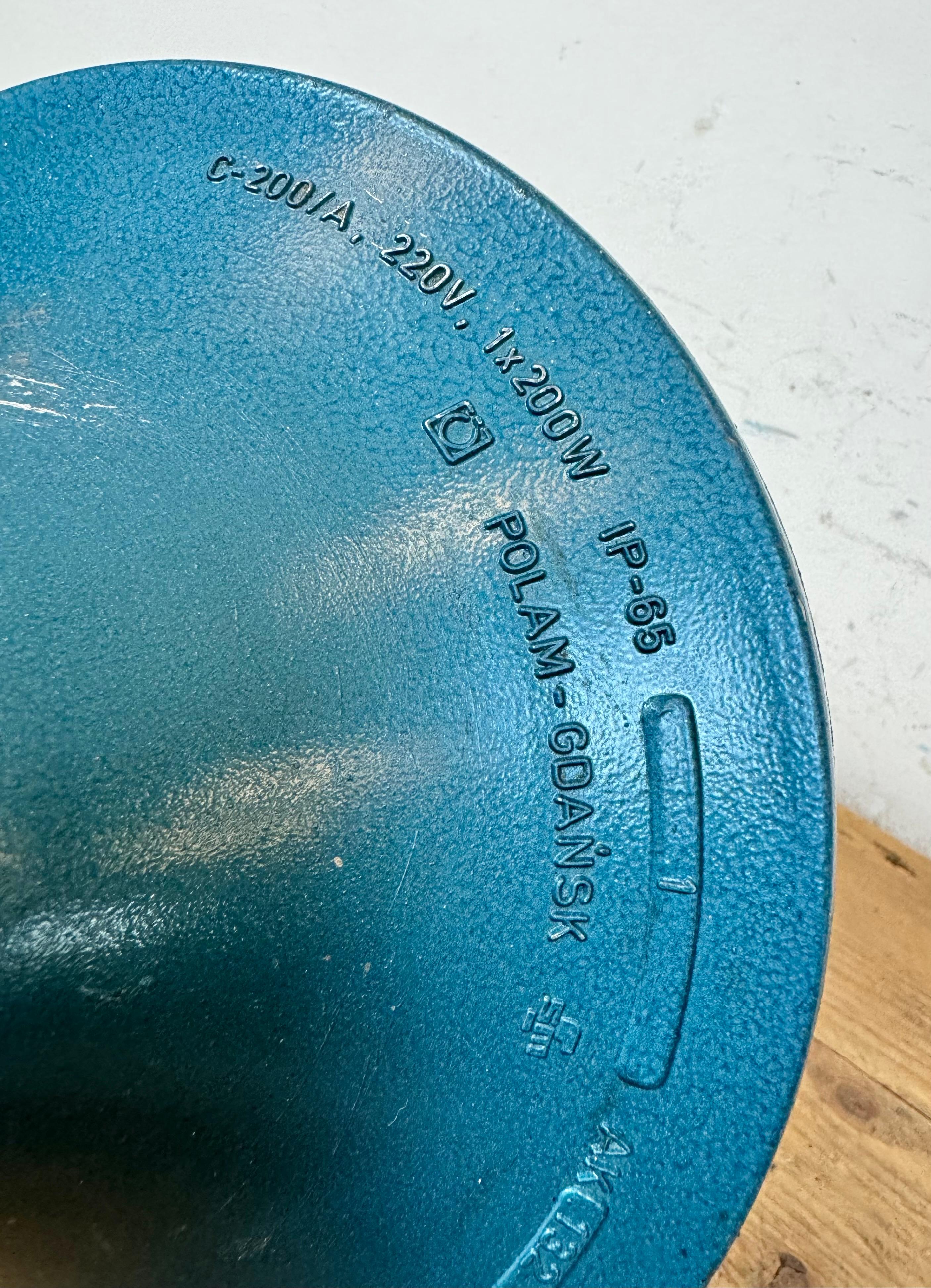 Blue Industrial Bunker Cage Light from Polam Gdansk, 1970s For Sale 5