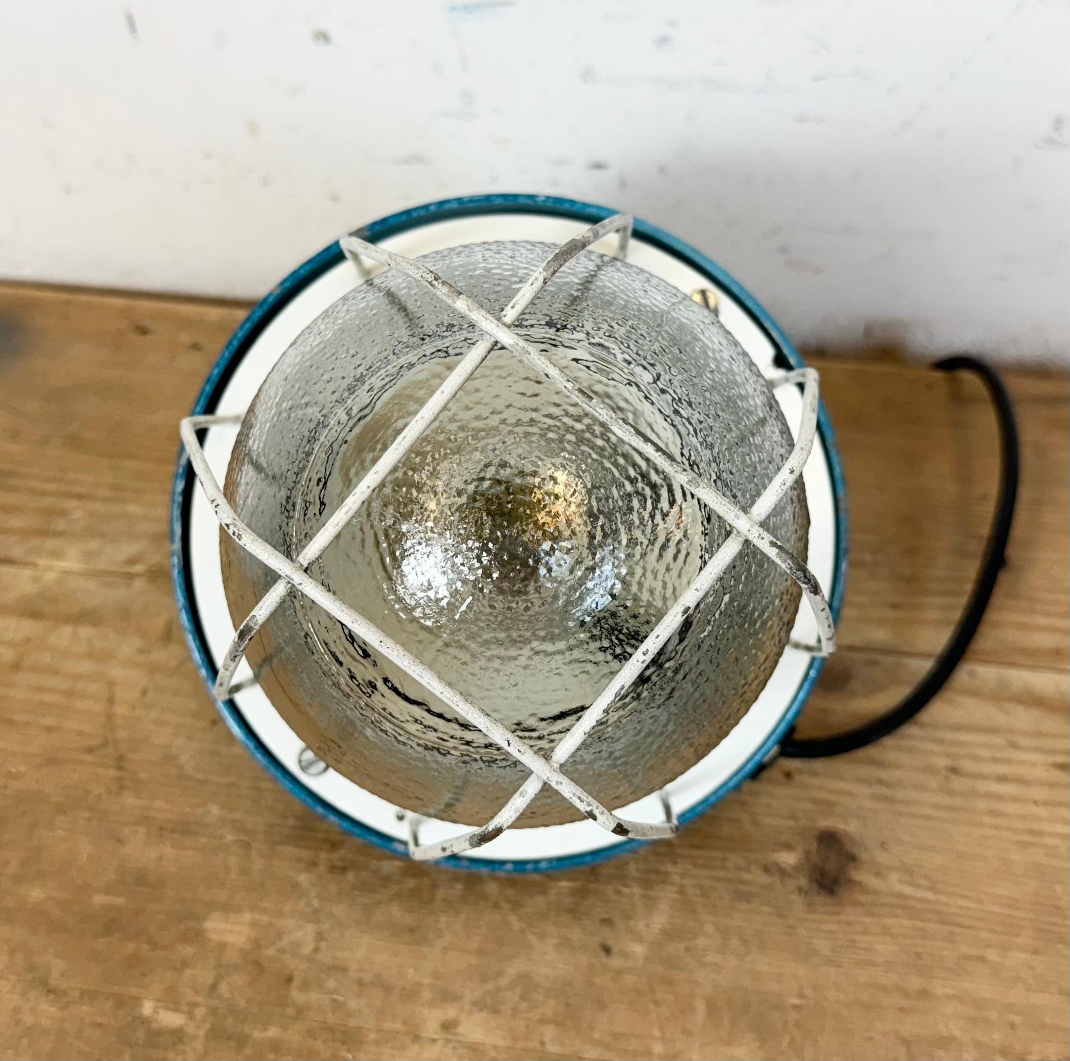 Blue Industrial Bunker Cage Light from Polam Gdansk, 1970s For Sale 8