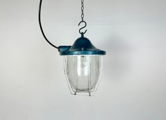 Blue Industrial Bunker Cage Light from Polam Gdansk, 1970s
