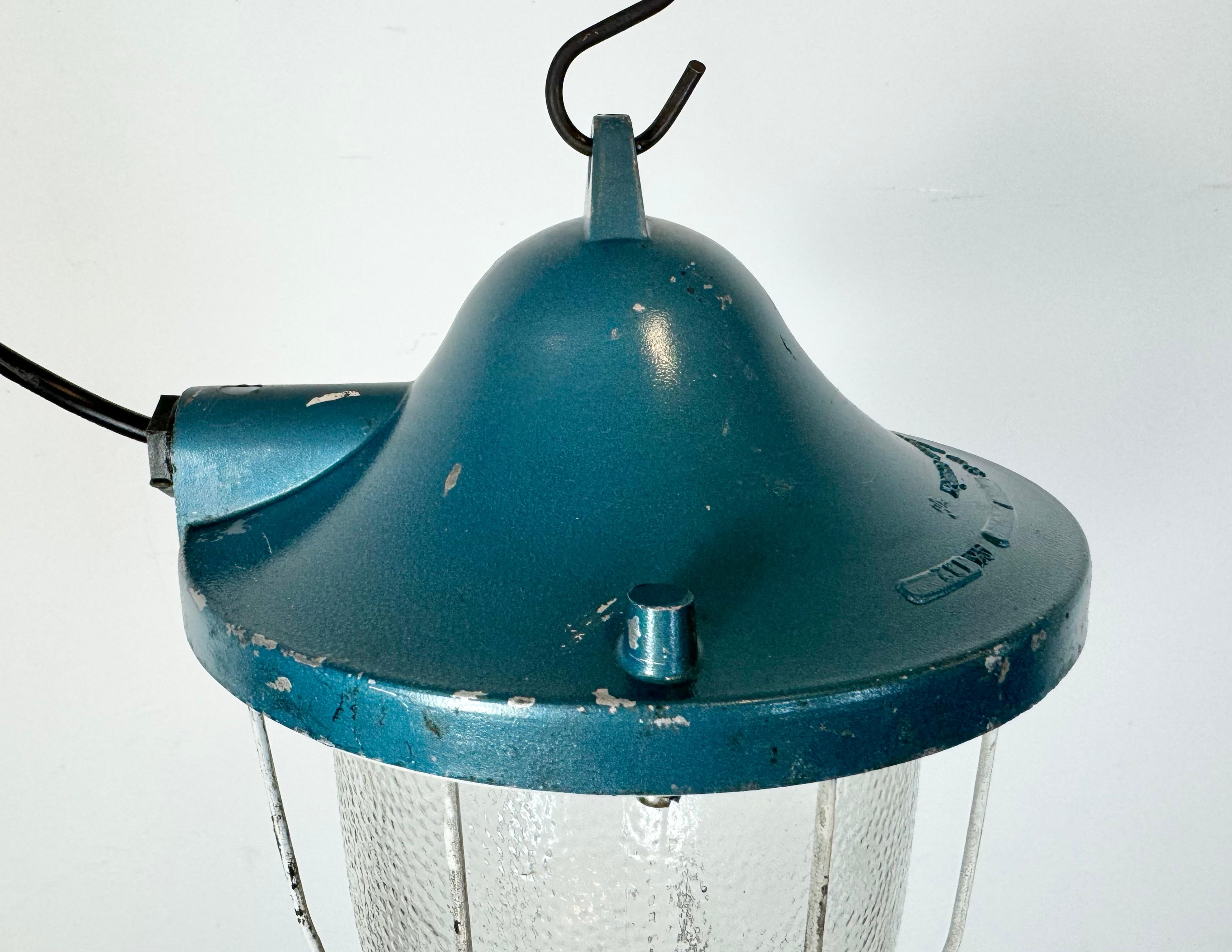 Polish Blue Industrial Bunker Cage Light from Polam Gdansk, 1970s For Sale