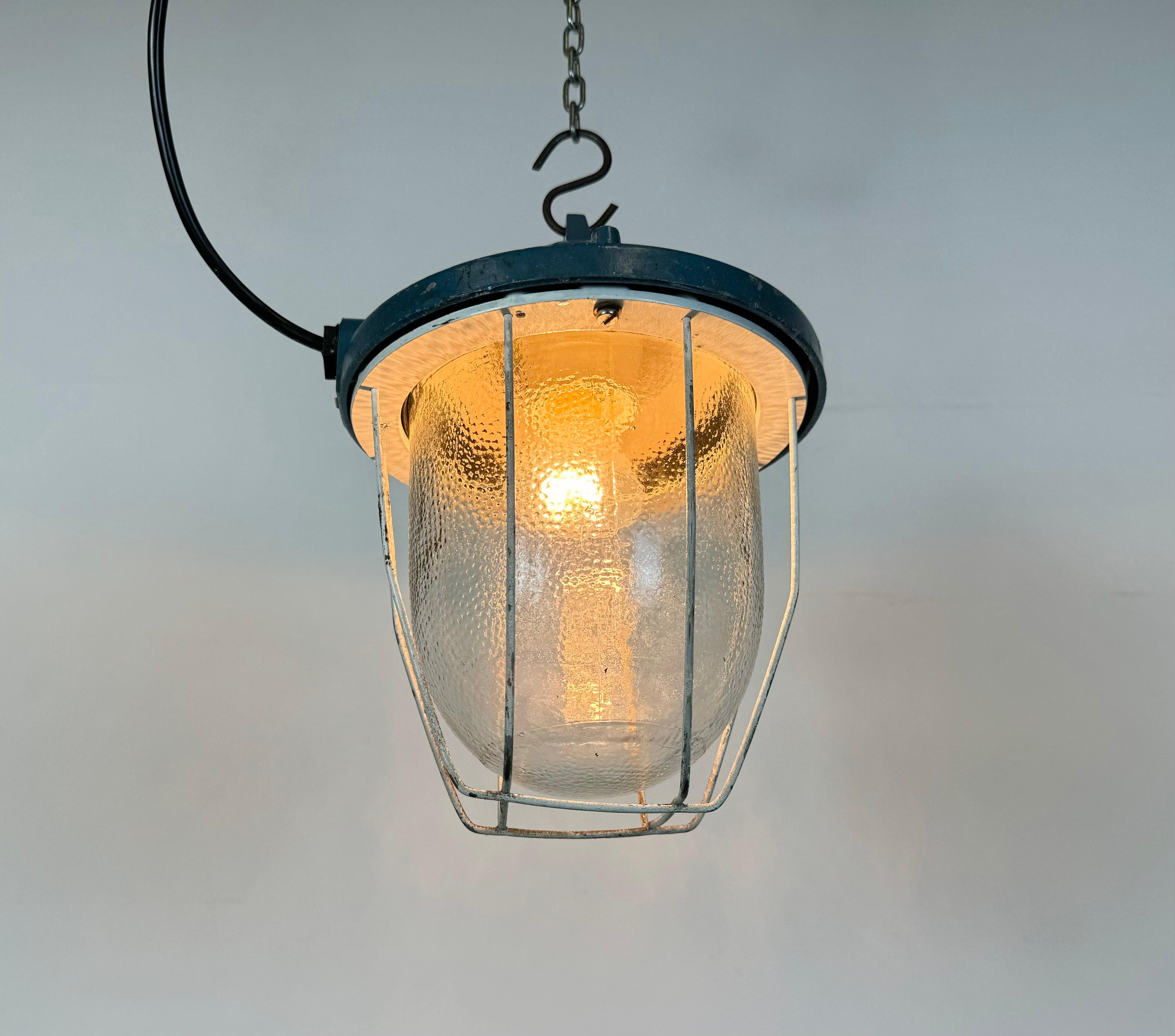 Blue Industrial Bunker Cage Light from Polam Gdansk, 1970s For Sale 2