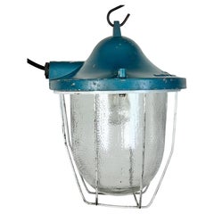 Blue Industrial Bunker Cage Light from Polam Gdansk, 1970s