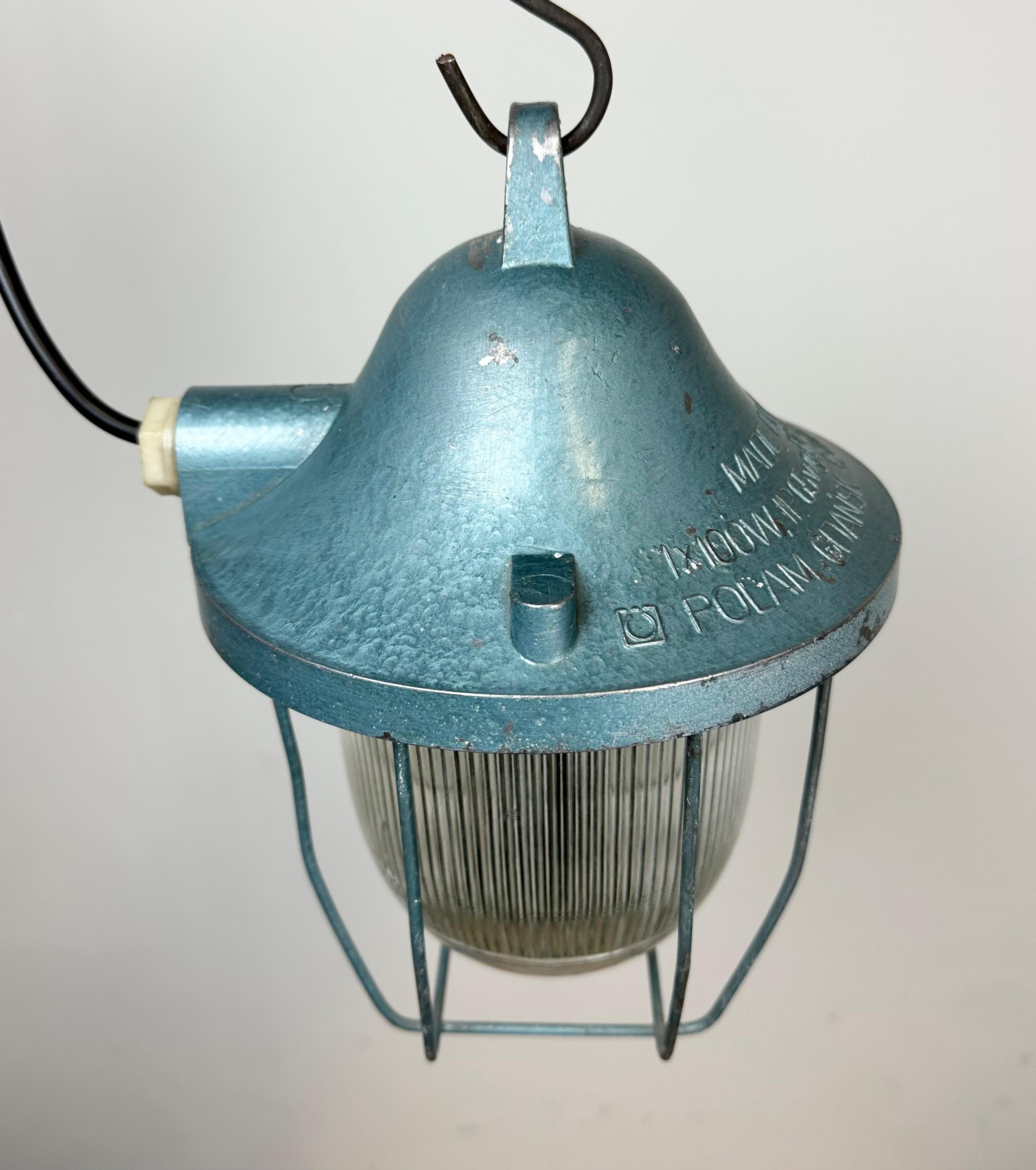 Blue Industrial Bunker Light from Polam Gdansk, 1970s In Good Condition For Sale In Kojetice, CZ