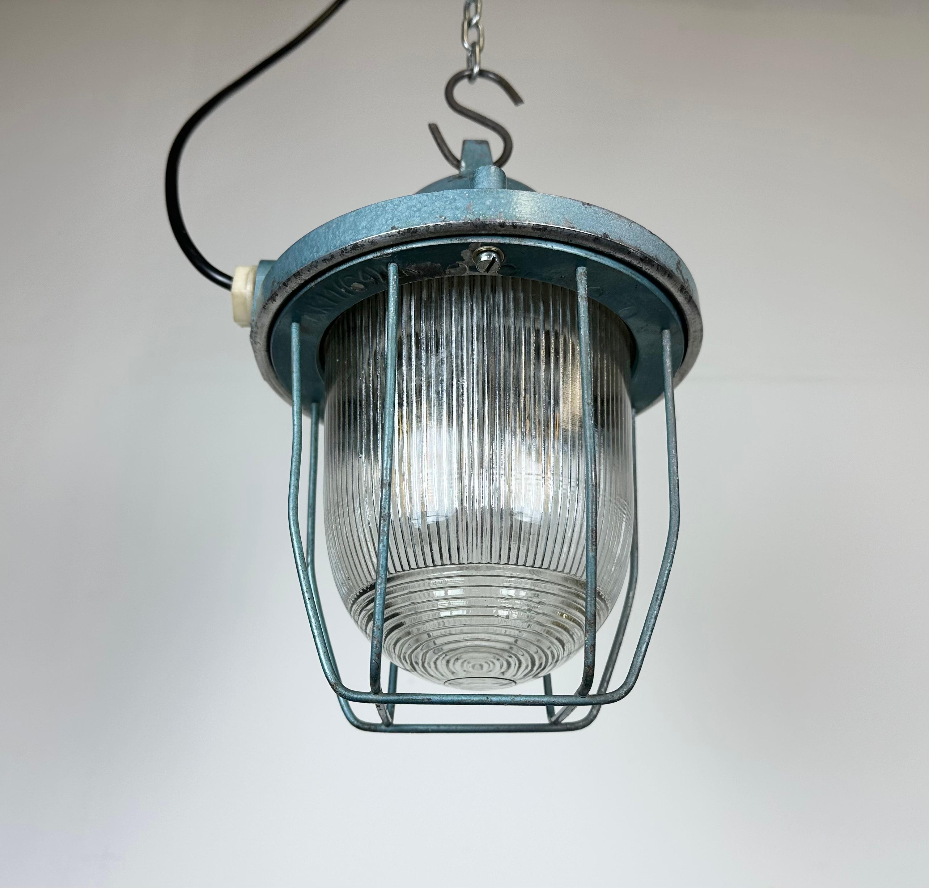 Late 20th Century Blue Industrial Bunker Light from Polam Gdansk, 1970s For Sale