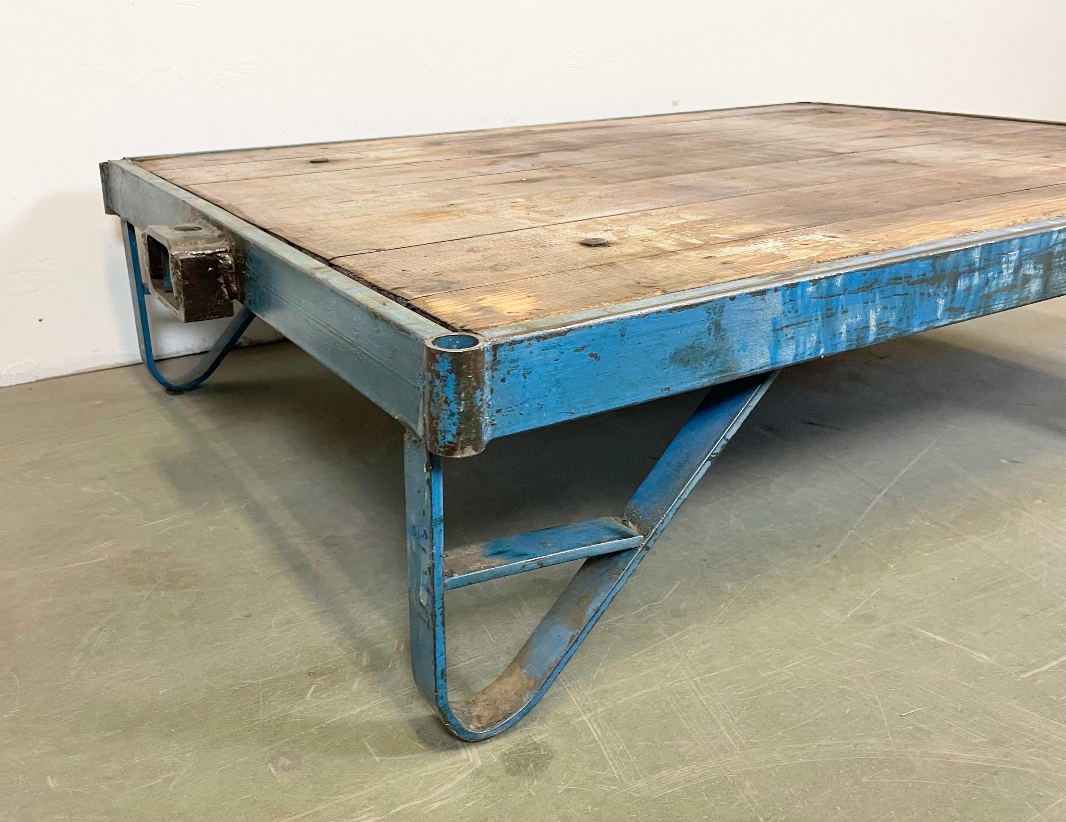 Czech Blue Industrial Coffee Table Cart, 1960s