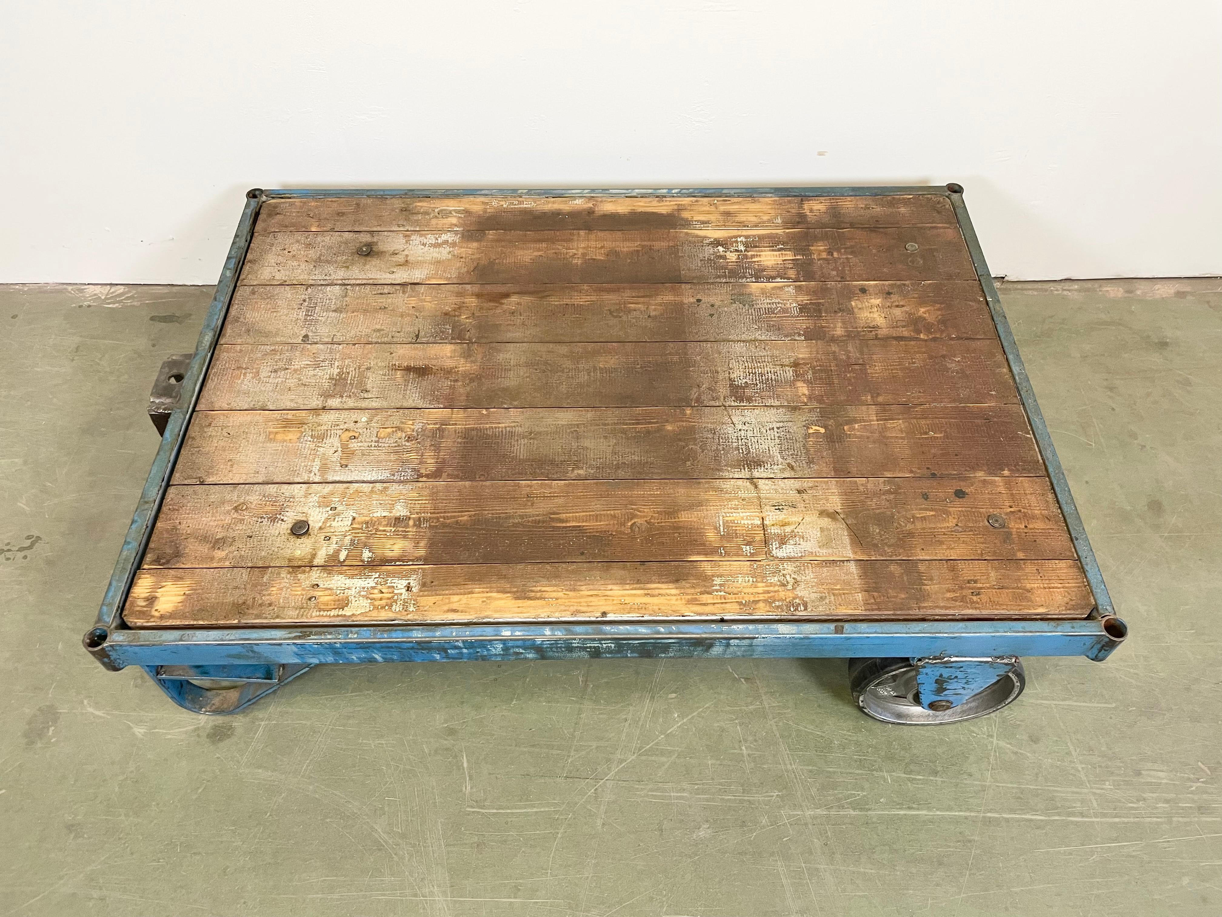 20th Century Blue Industrial Coffee Table Cart, 1960s