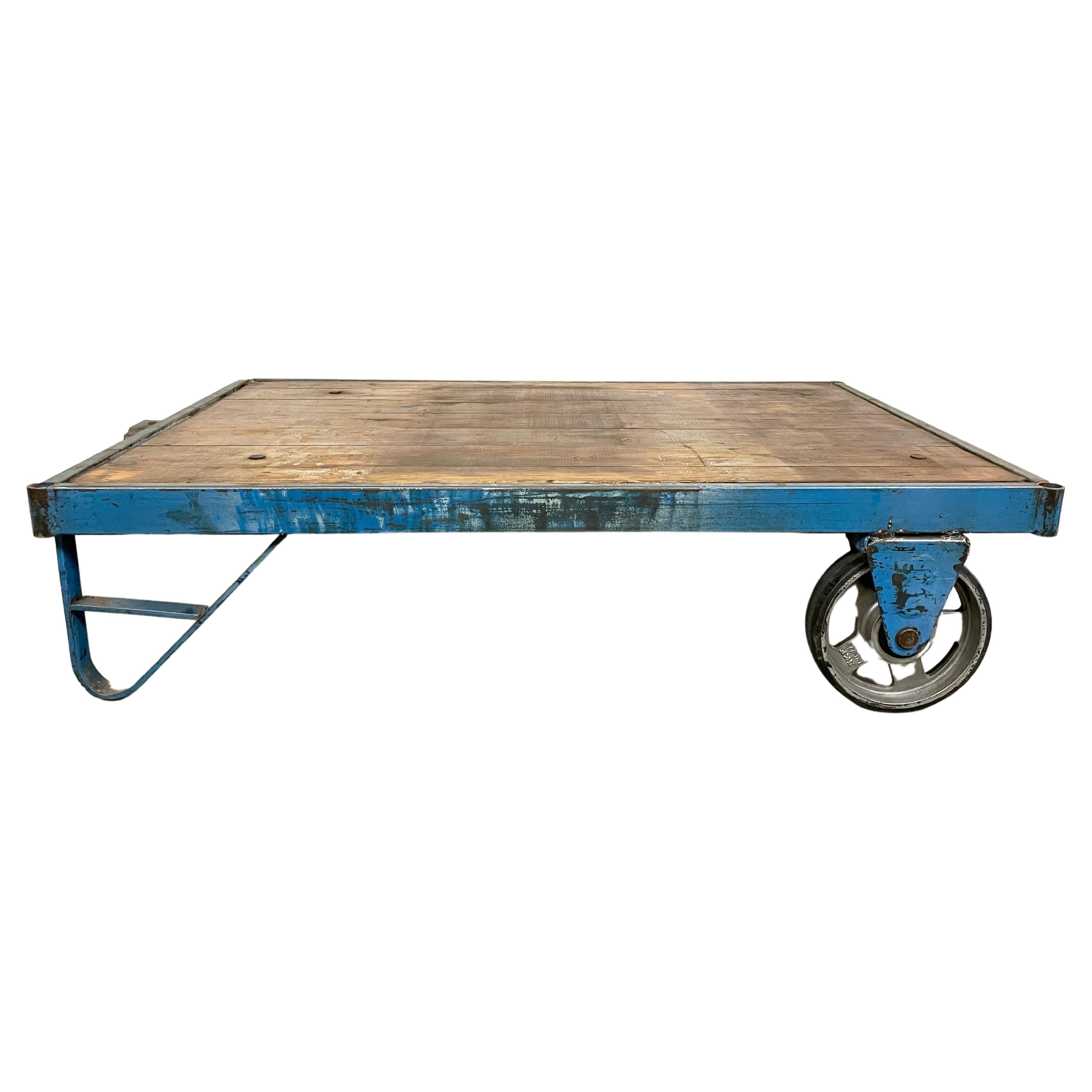 Blue Industrial Coffee Table Cart, 1960s
