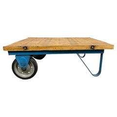 Vintage Blue Industrial Coffee Table Cart, 1960s