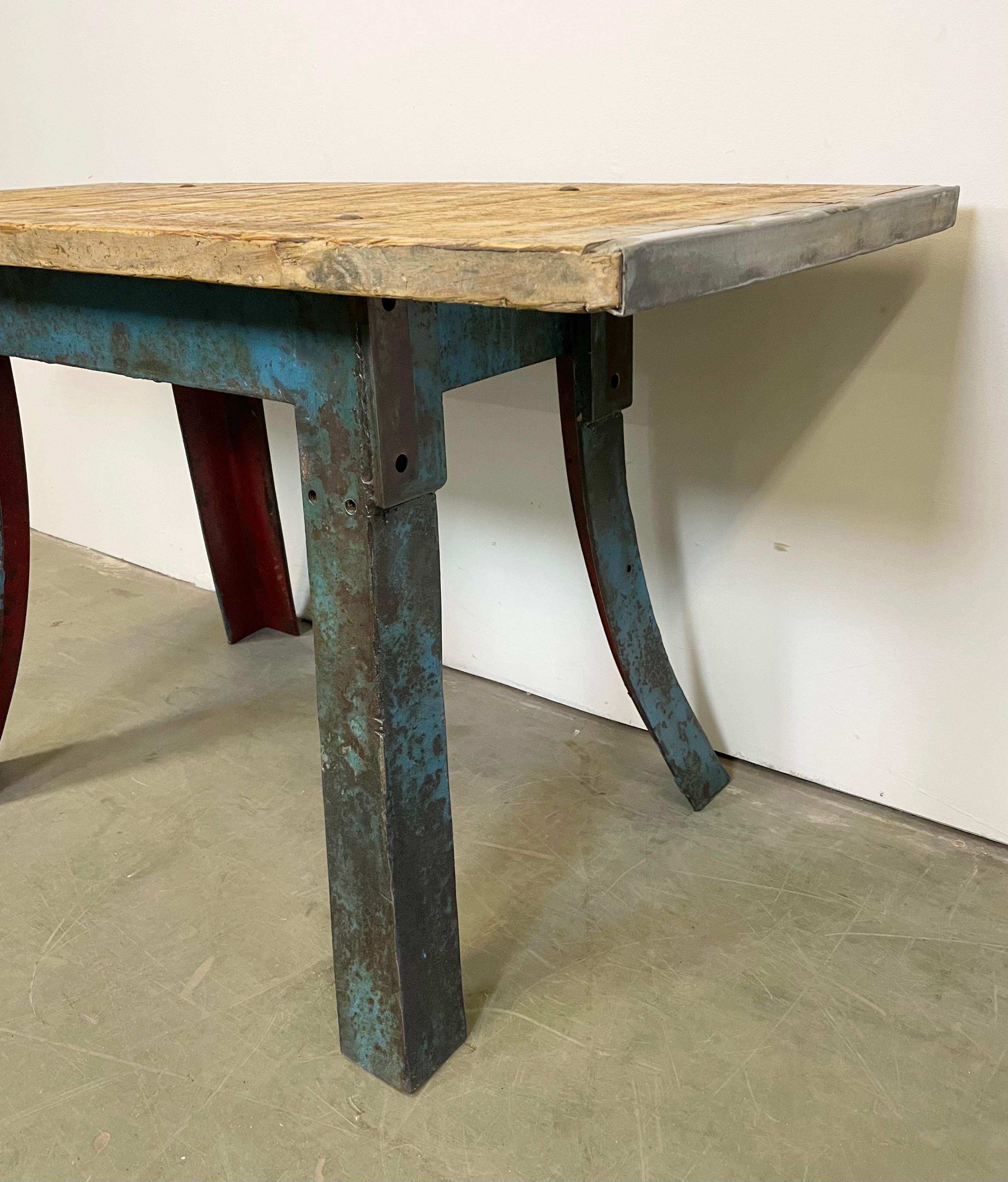 Czech Blue Industrial Dining Table, 1960s For Sale
