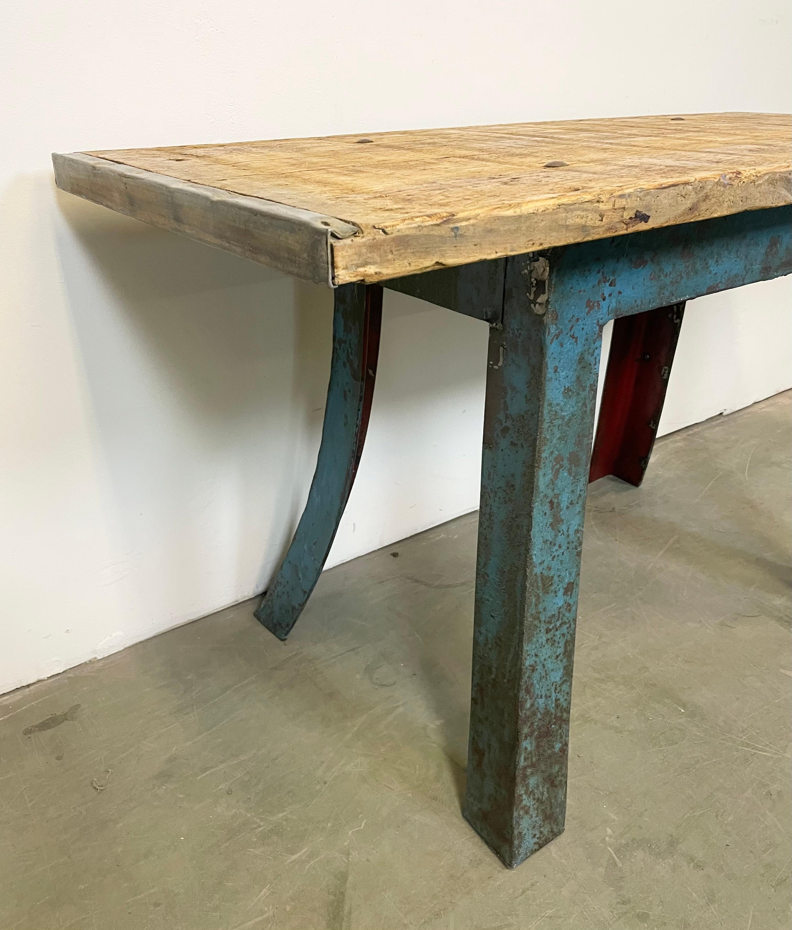 Blue Industrial Dining Table, 1960s In Good Condition For Sale In Kojetice, CZ