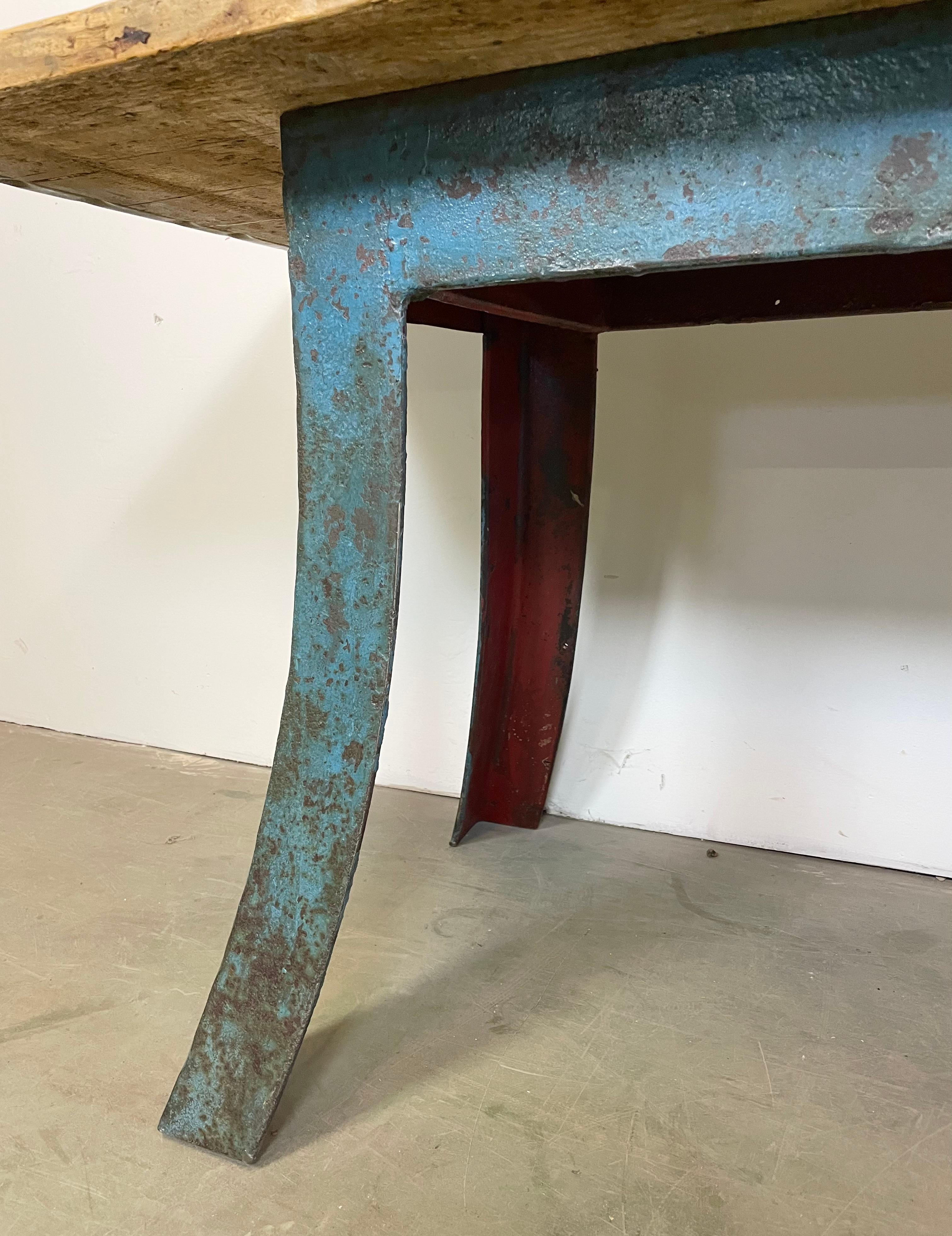 Iron Blue Industrial Dining Table, 1960s For Sale