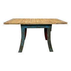 Mesa de comedor industrial azul, años 60