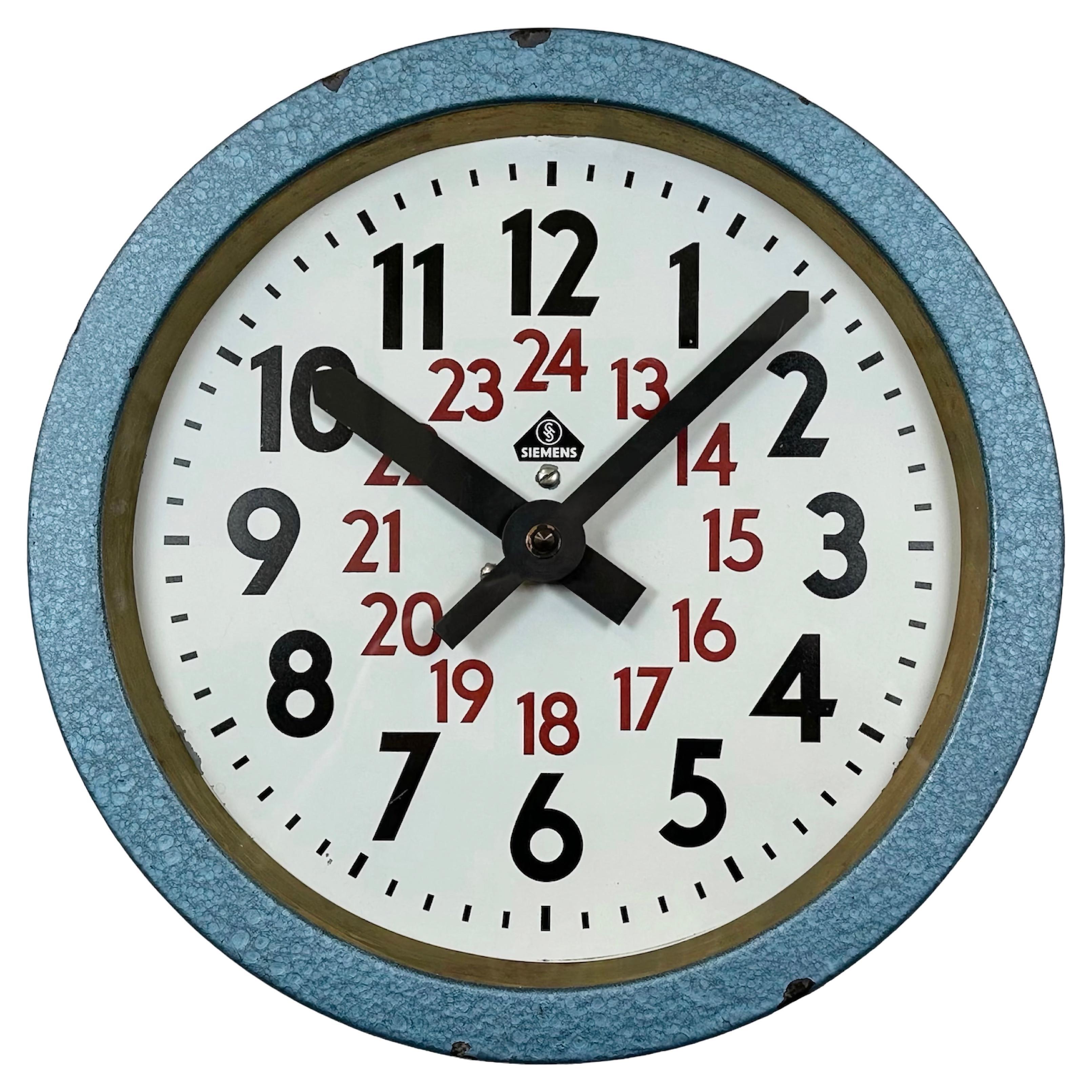Blue Industrial Factory Wall Clock from Siemens, 1960s For Sale