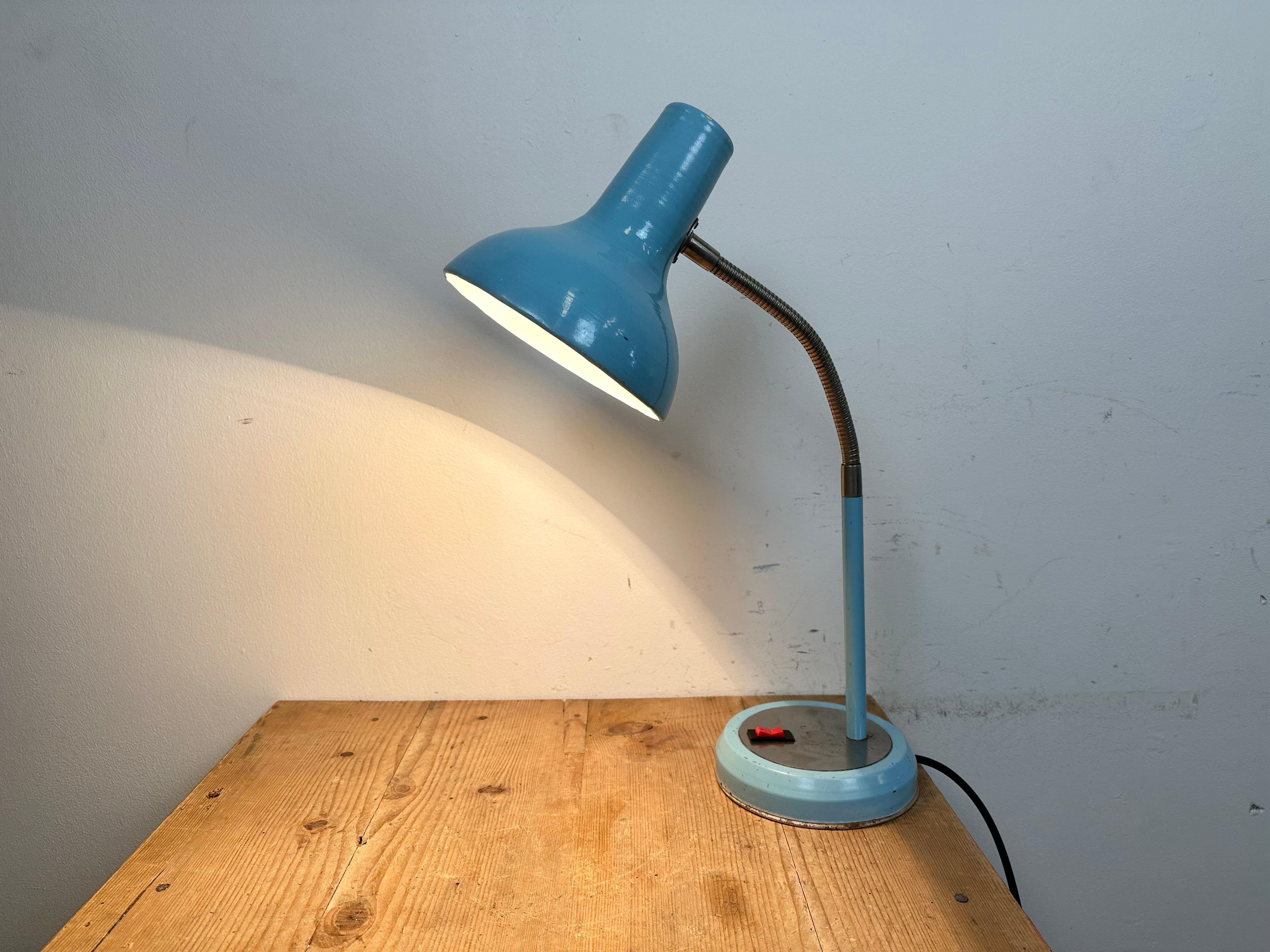 Blue Industrial Gooseneck Table Lamp, 1960s For Sale 11