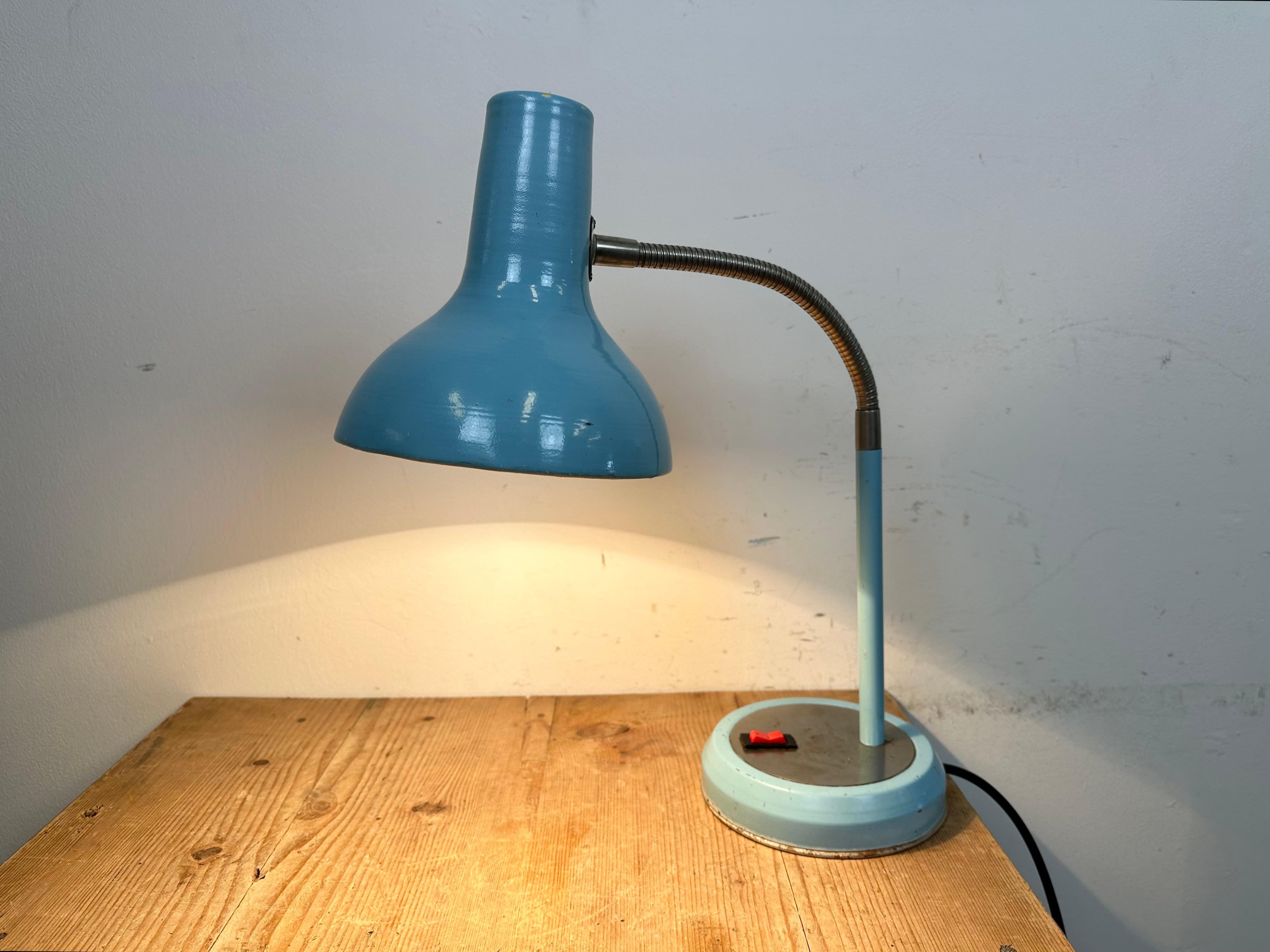 Blue Industrial Gooseneck Table Lamp, 1960s For Sale 12