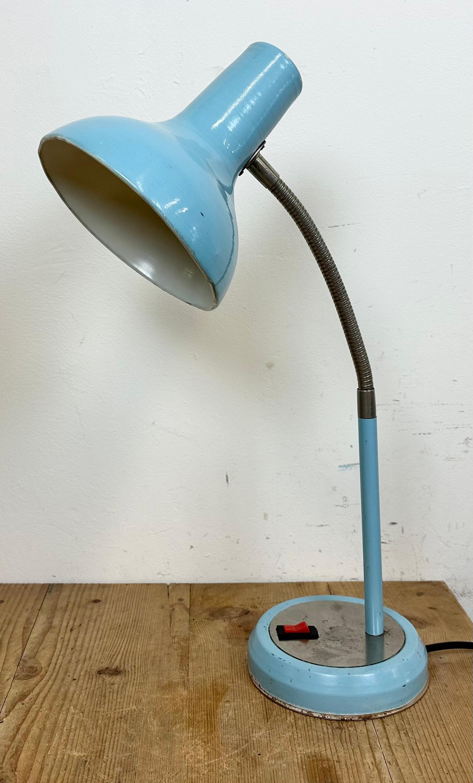 Polish Blue Industrial Gooseneck Table Lamp, 1960s For Sale