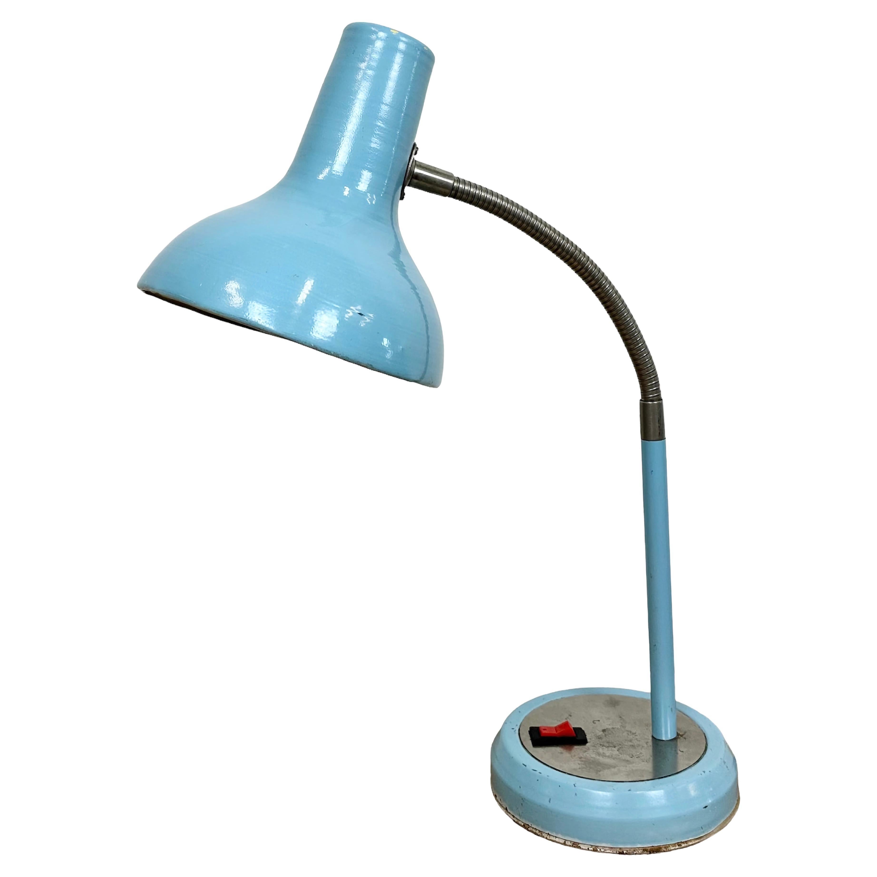 Lampe de bureau à col de cygne industriel bleu, années 1960