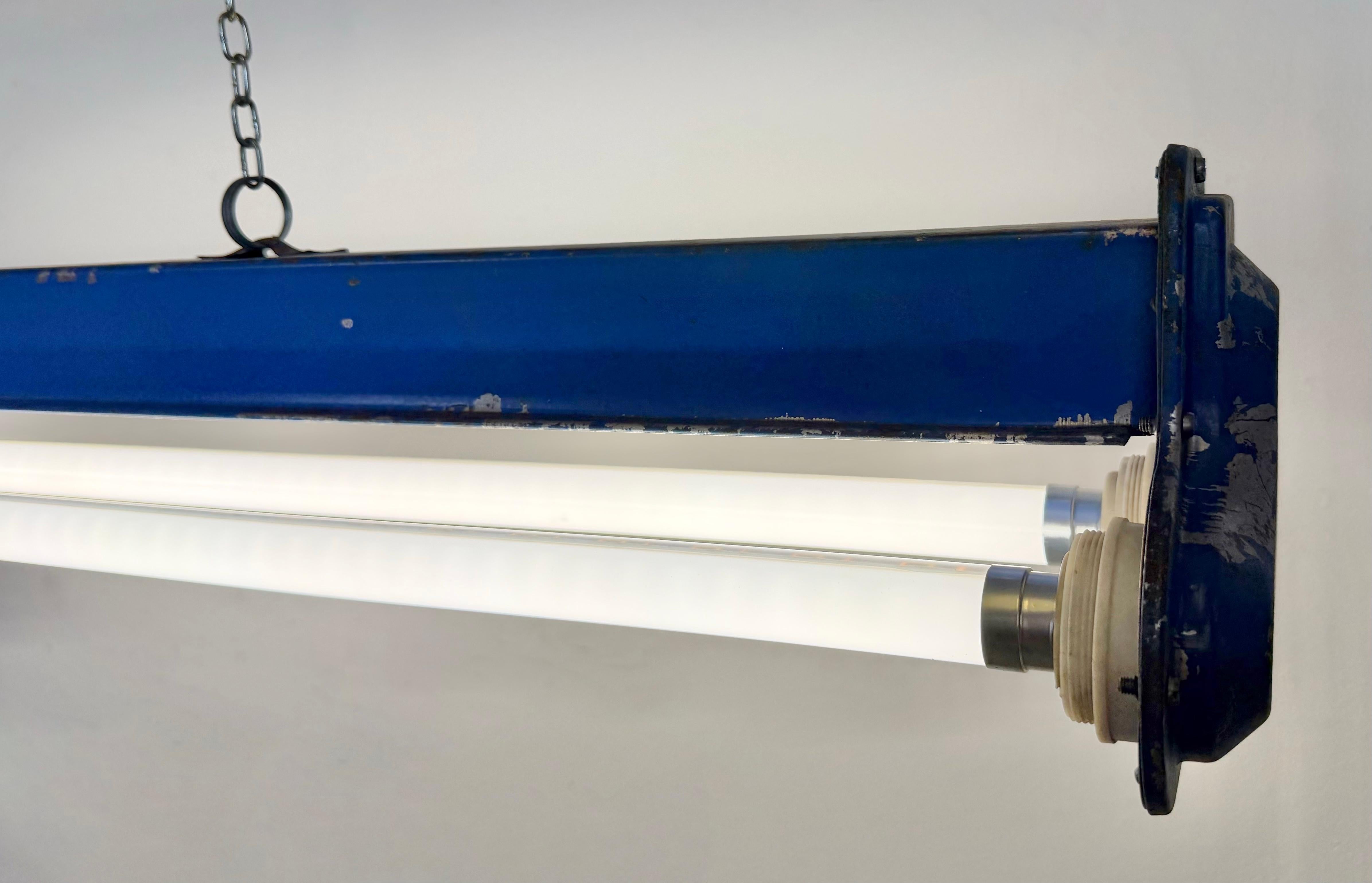 Blue Industrial Hanging Tube Light, 1970s en vente 7