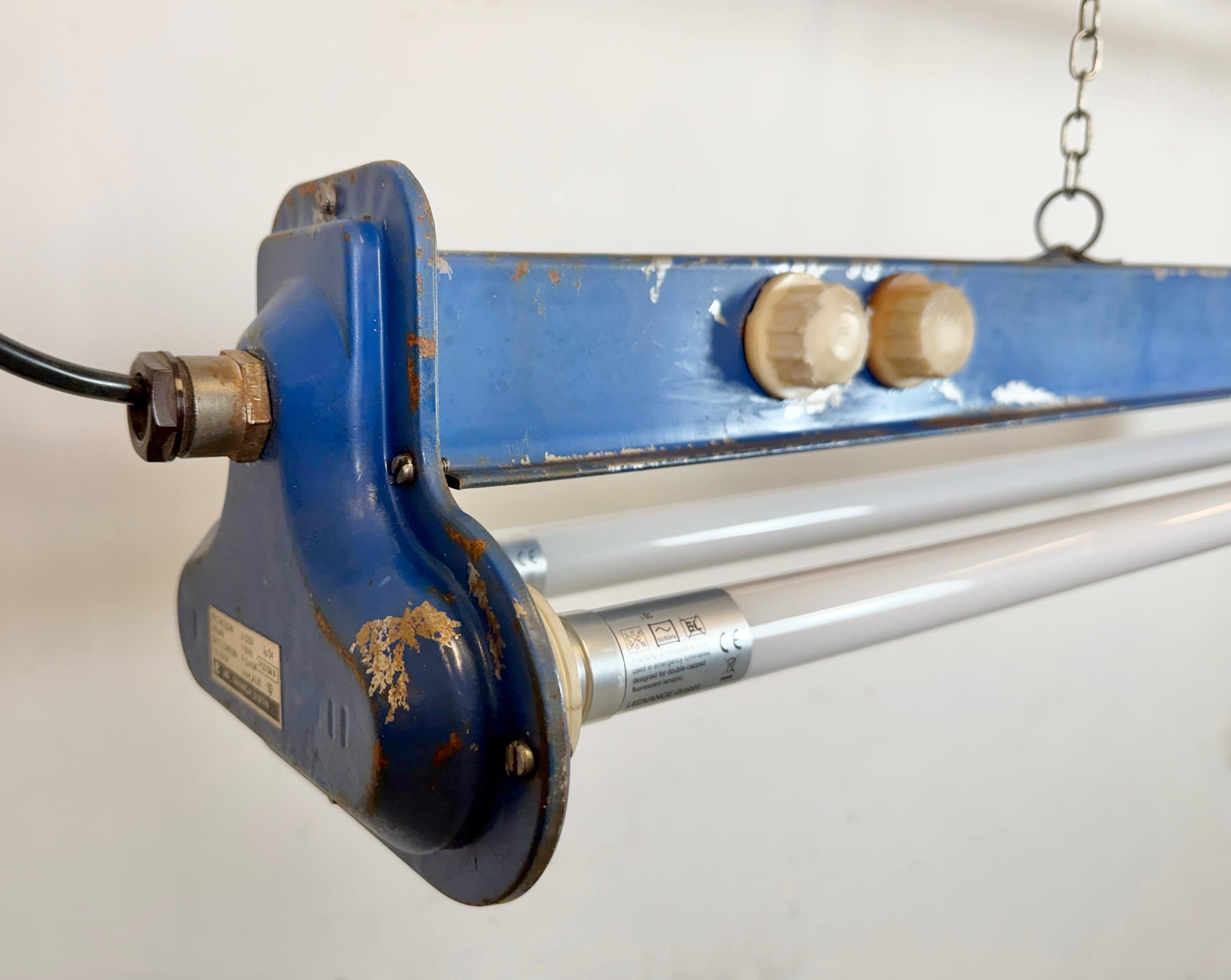 Industriel Blue Industrial Hanging Tube Light, 1970s en vente
