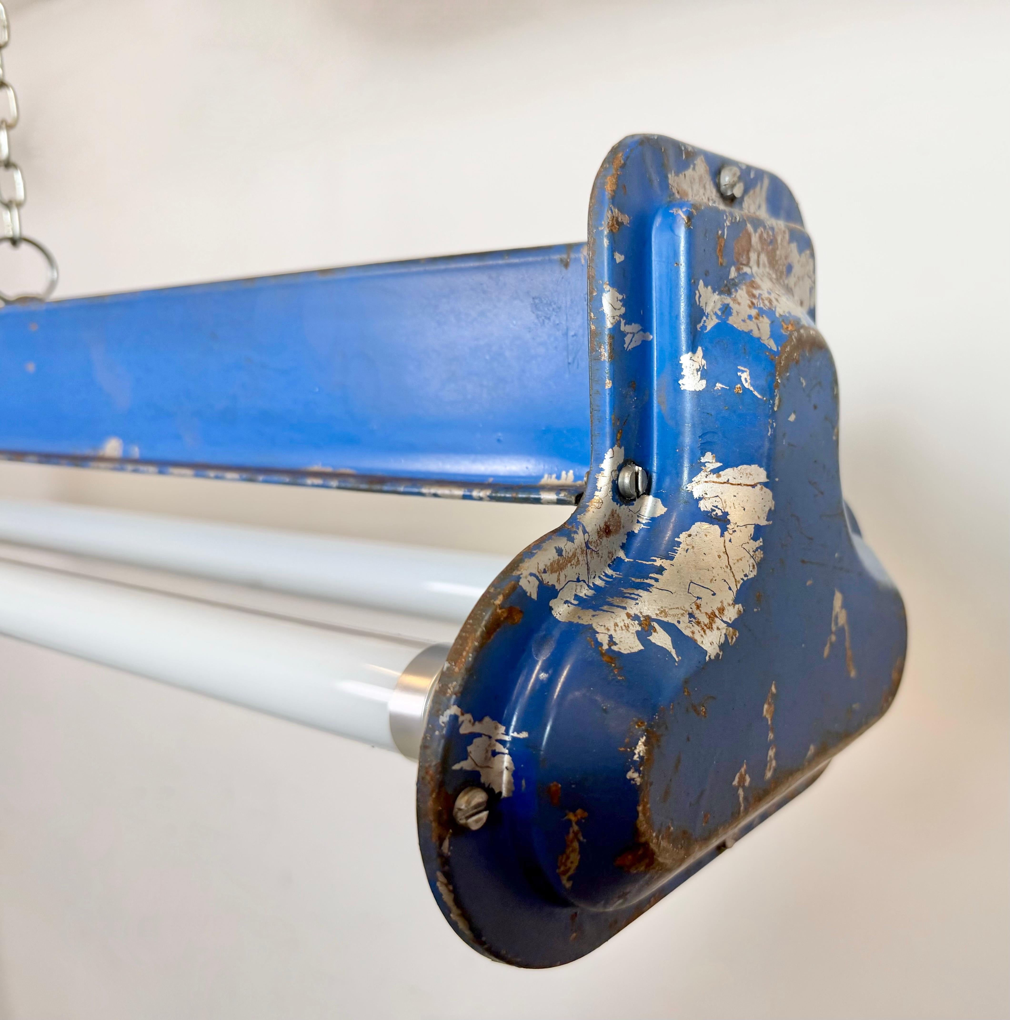 Blue Industrial Hanging Tube Light, 1970s en vente 1