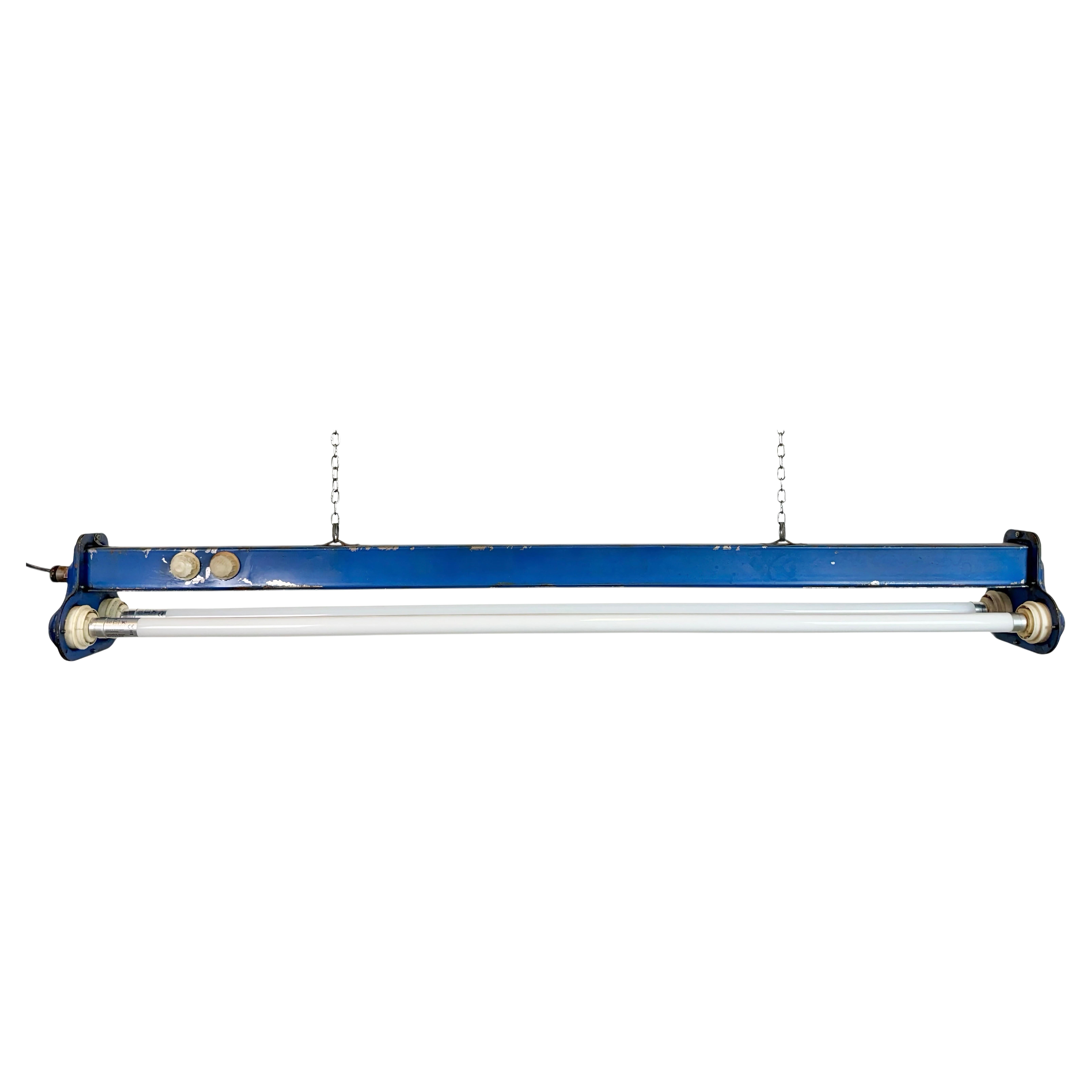 Blue Industrial Hanging Tube Light, 1970s