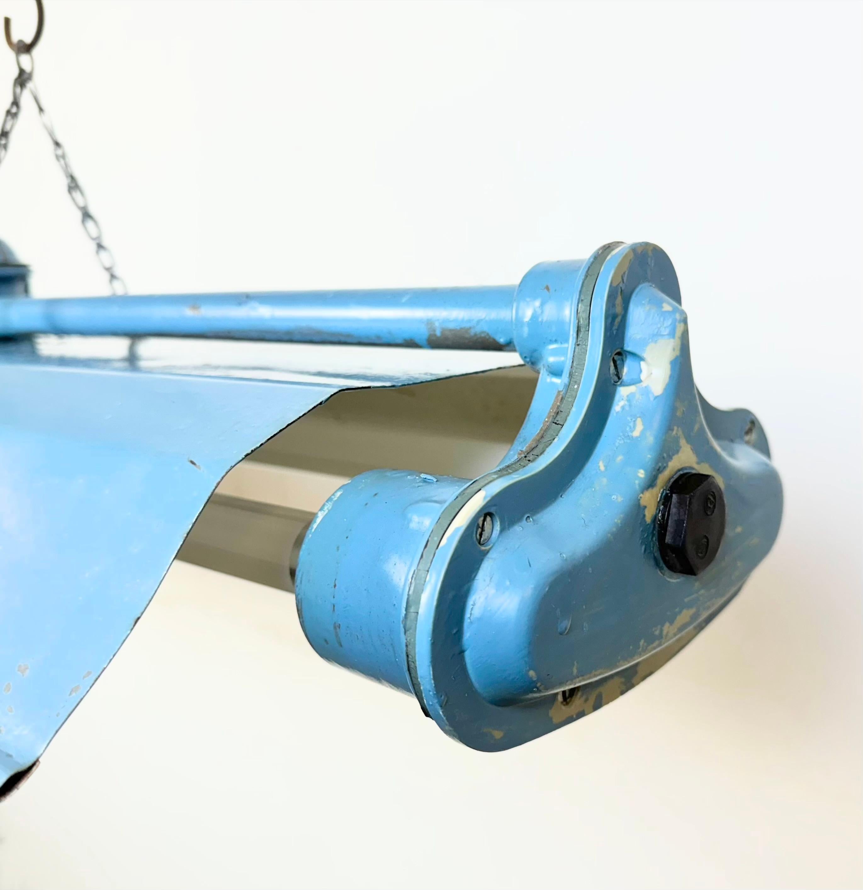 Polish Blue Industrial Hanging Tube Light from Polam Gdansk, 1970s For Sale