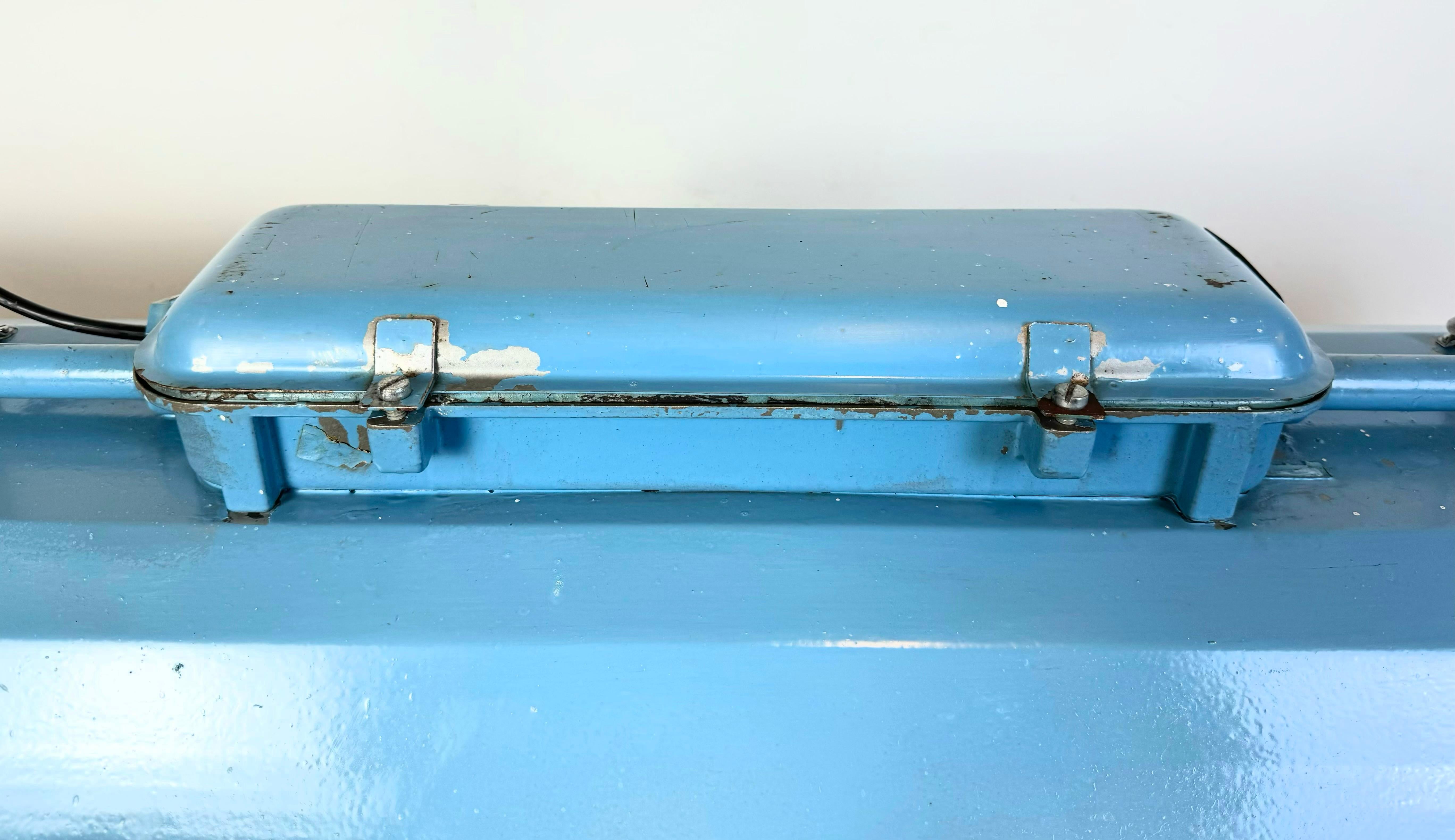 Late 20th Century Blue Industrial Hanging Tube Light from Polam Gdansk, 1970s For Sale