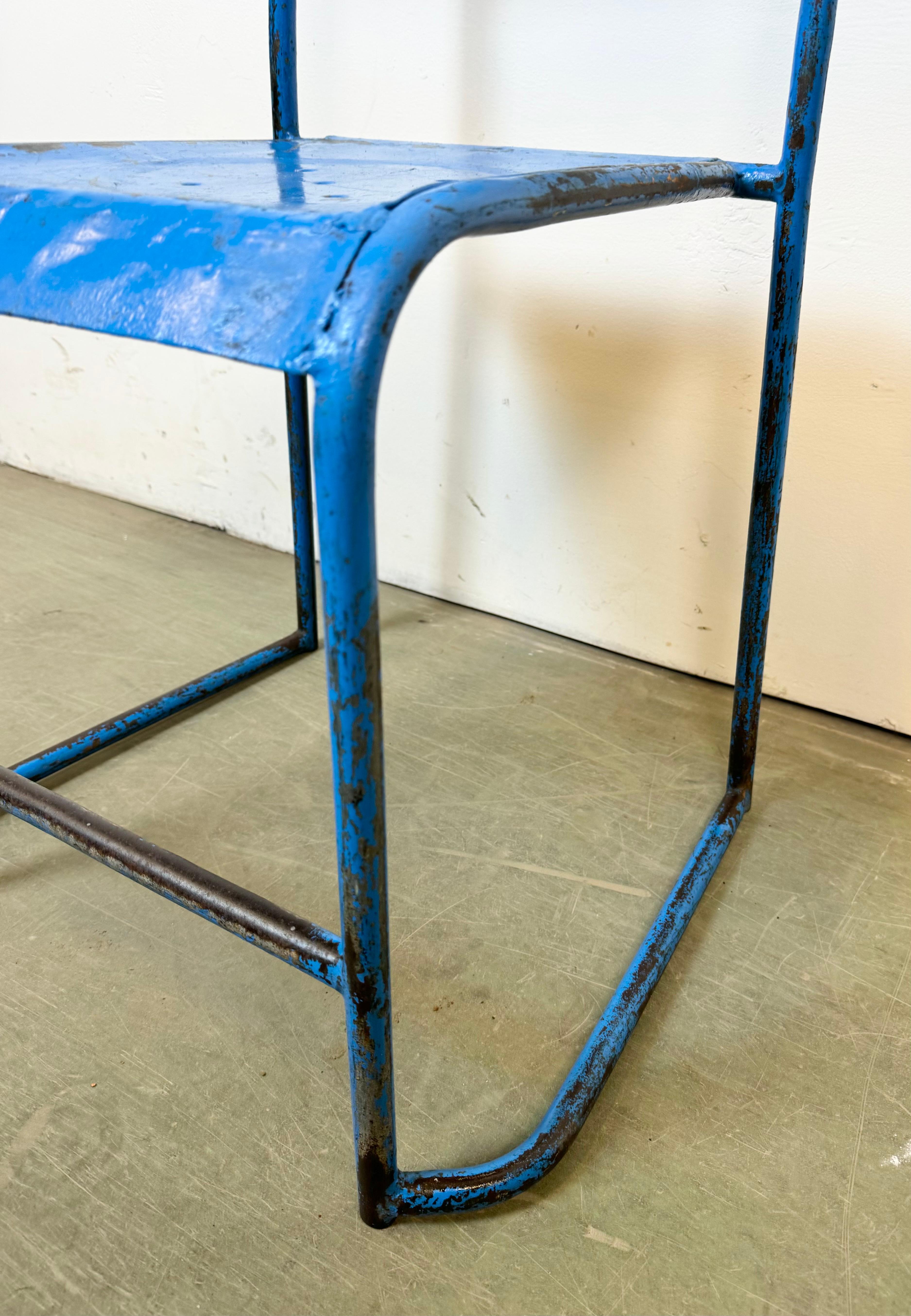 Blue Industrial Iron Chairs, Set of 2, 1950s For Sale 8