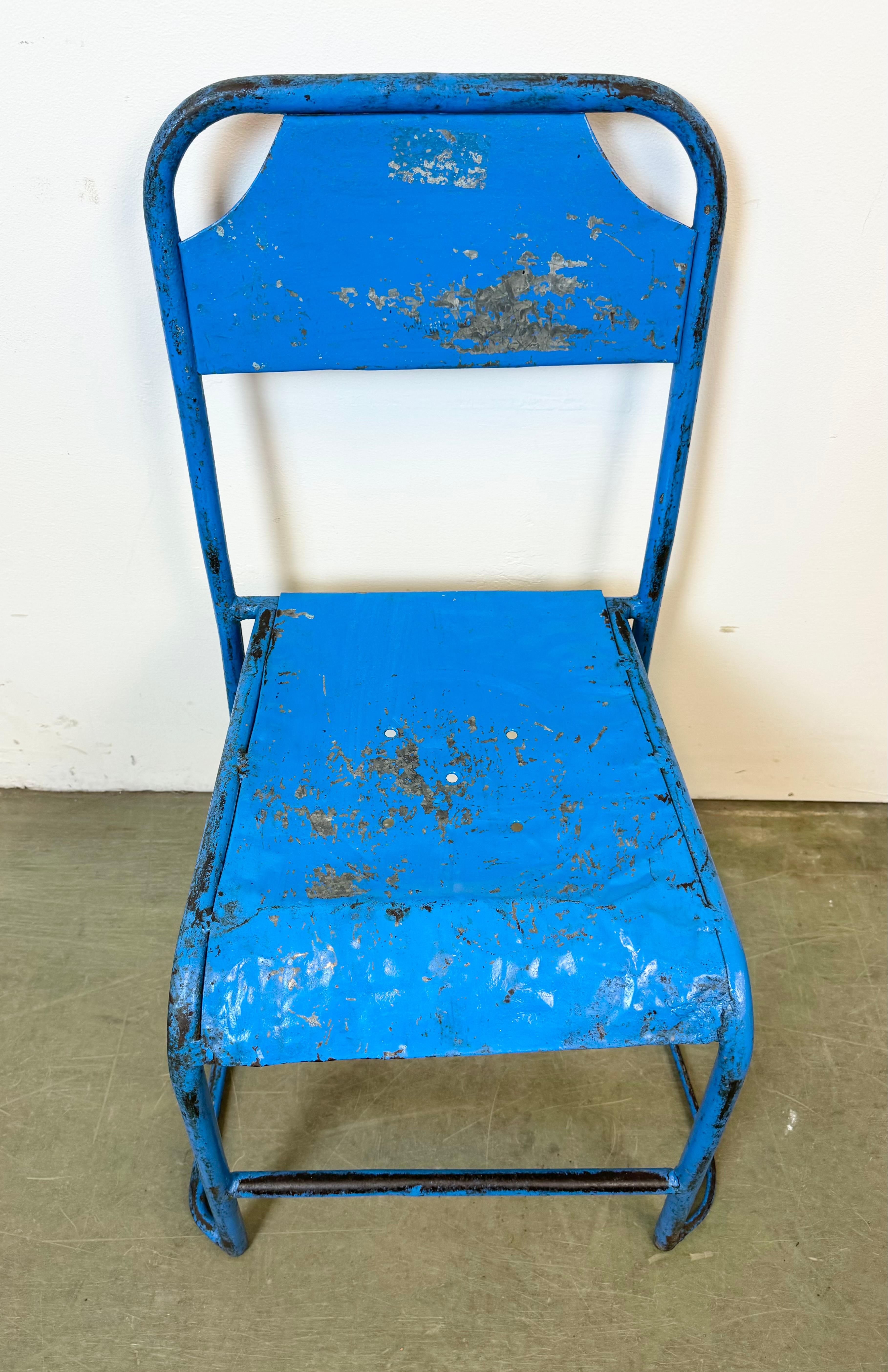 Blue Industrial Iron Chairs, Set of 2, 1950s For Sale 11