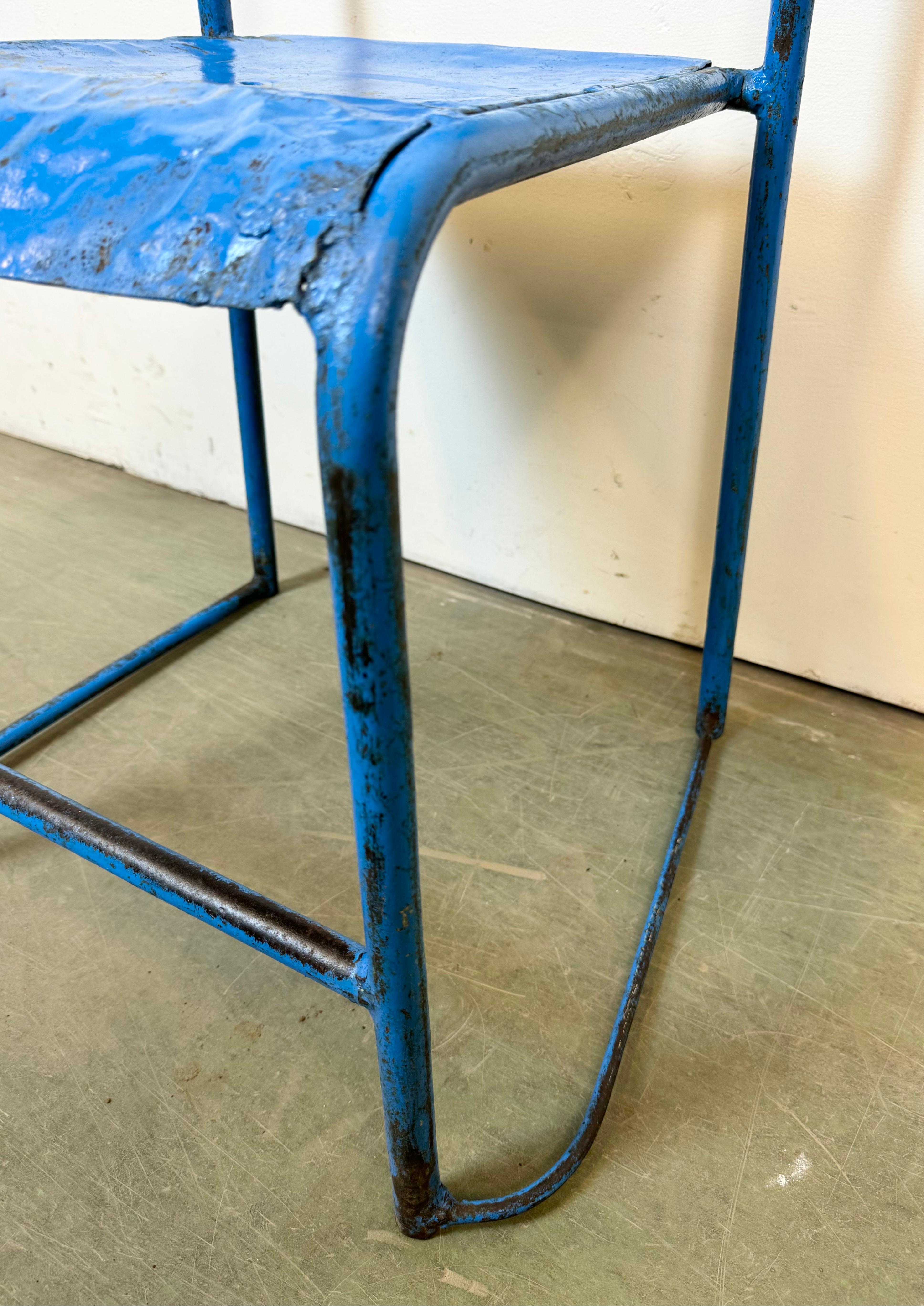 Blue Industrial Iron Chairs, Set of 2, 1950s For Sale 13