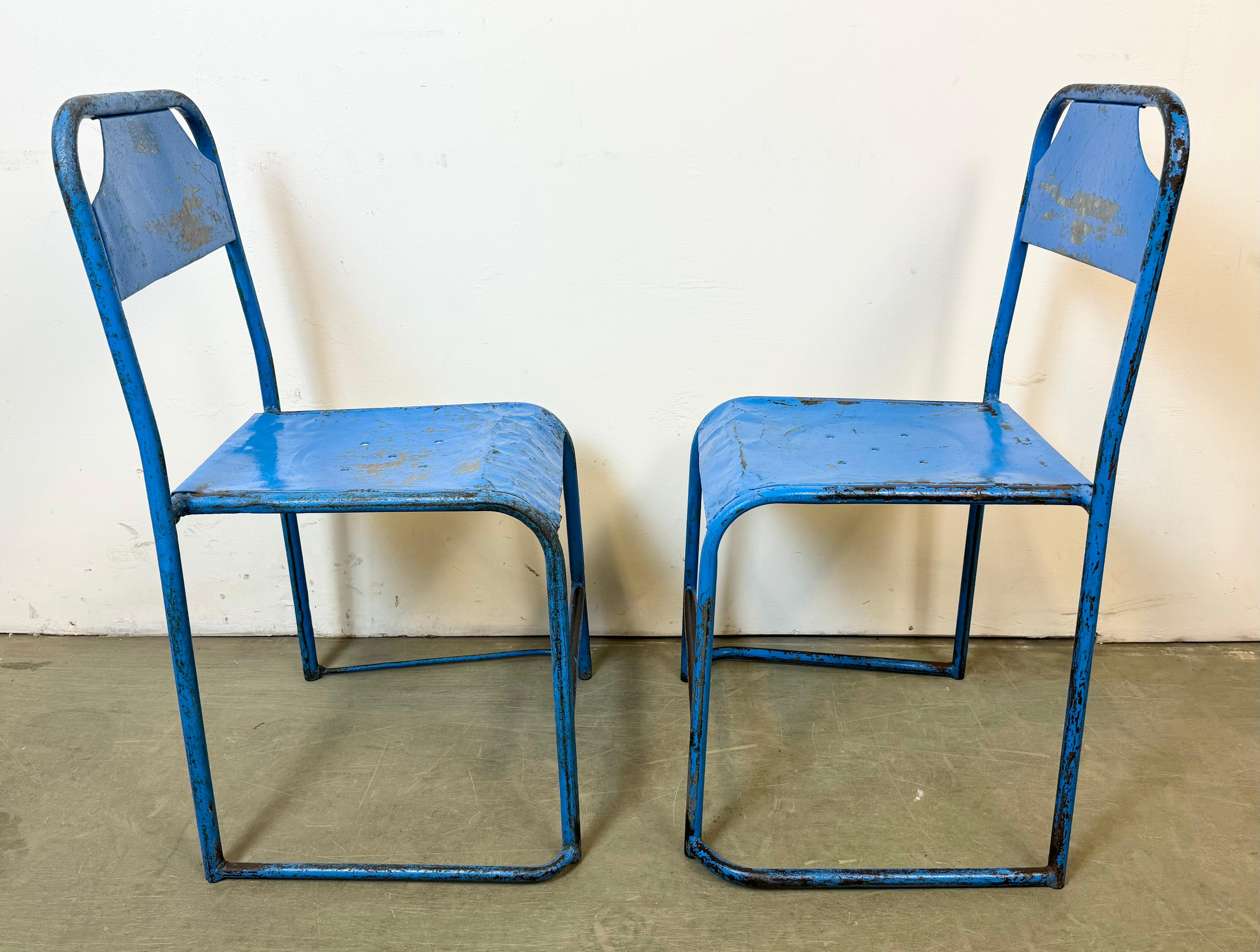 20th Century Blue Industrial Iron Chairs, Set of 2, 1950s For Sale