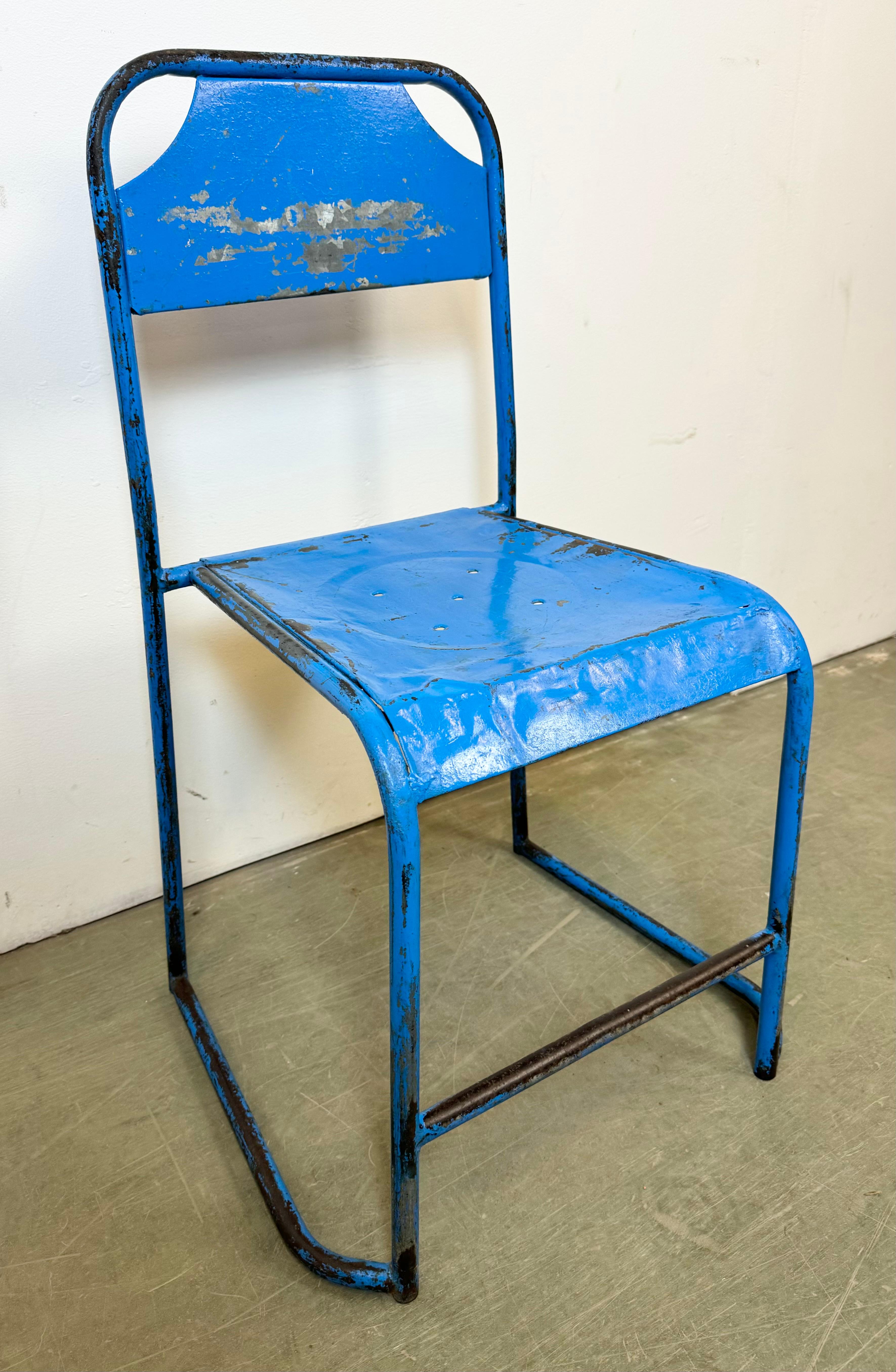 Blue Industrial Iron Chairs, Set of 2, 1950s For Sale 4