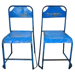 Chaises industrielles bleues en fer, ensemble de 2, années 1950