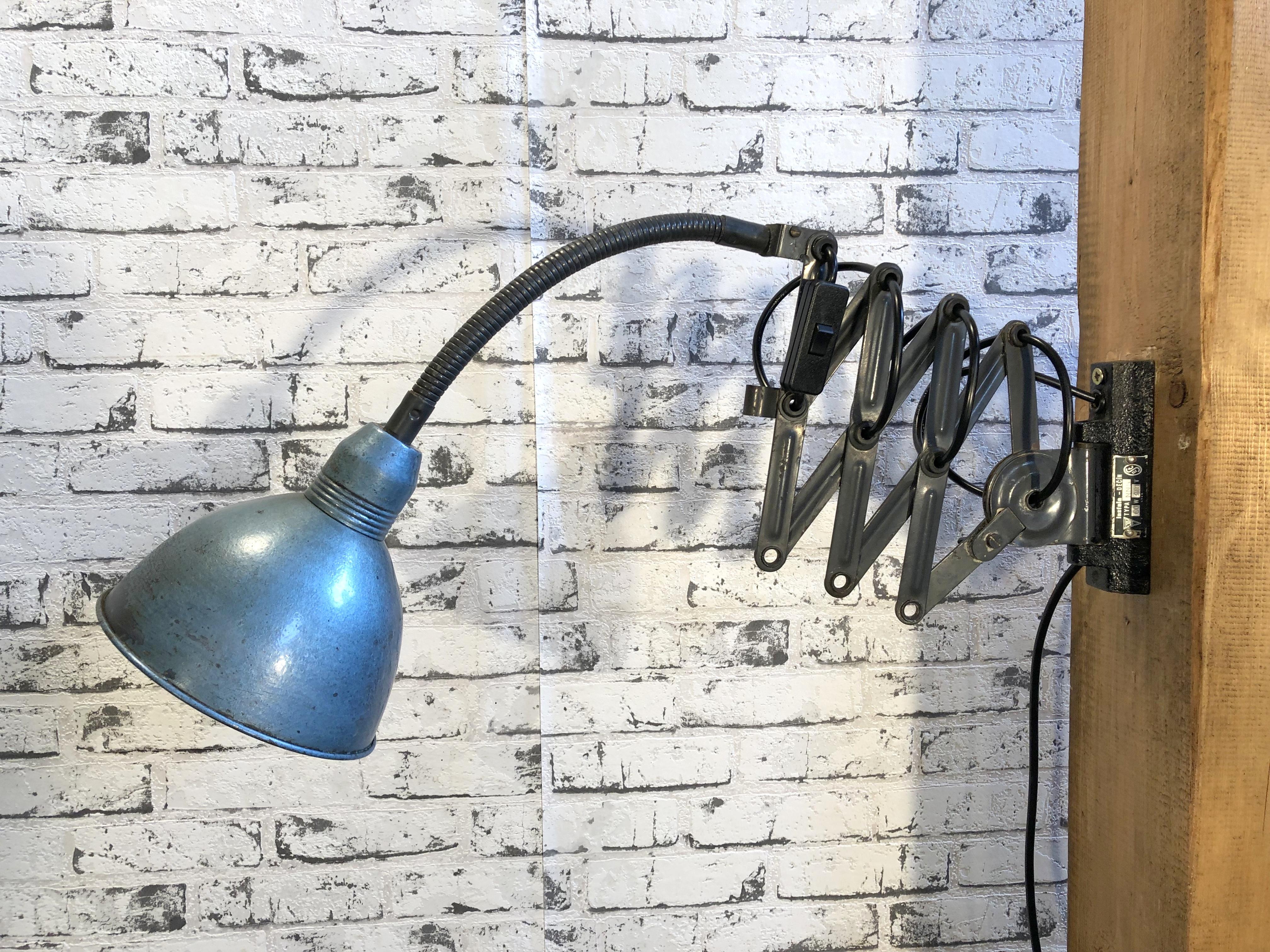 20th Century Blue Industrial Scissor Wall Lamp, 1960s