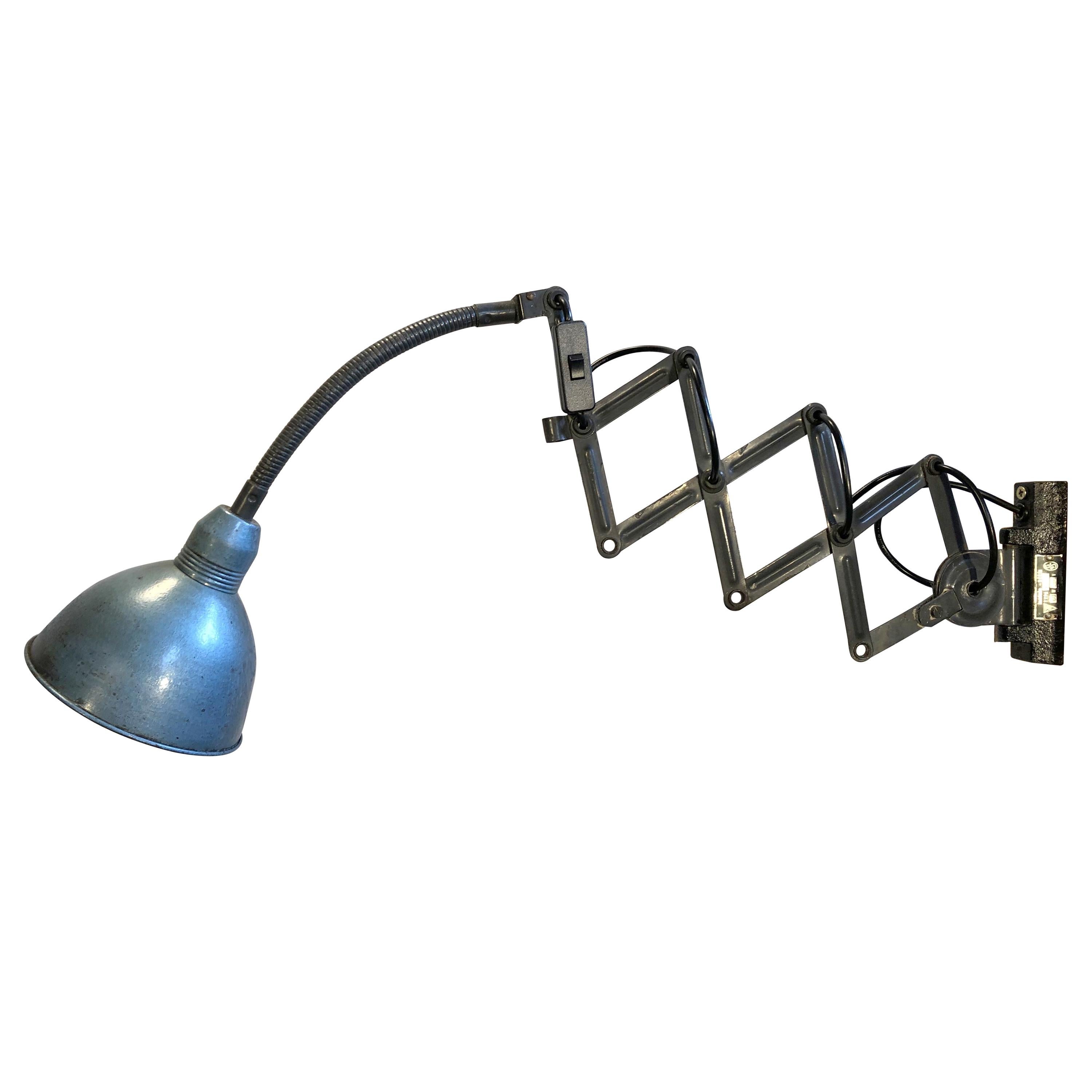 Blue Industrial Scissor Wall Lamp, 1960s