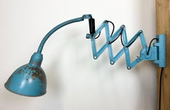 Blue Industrial Scissor Wall Lamp from Elektroinstala, 1960s